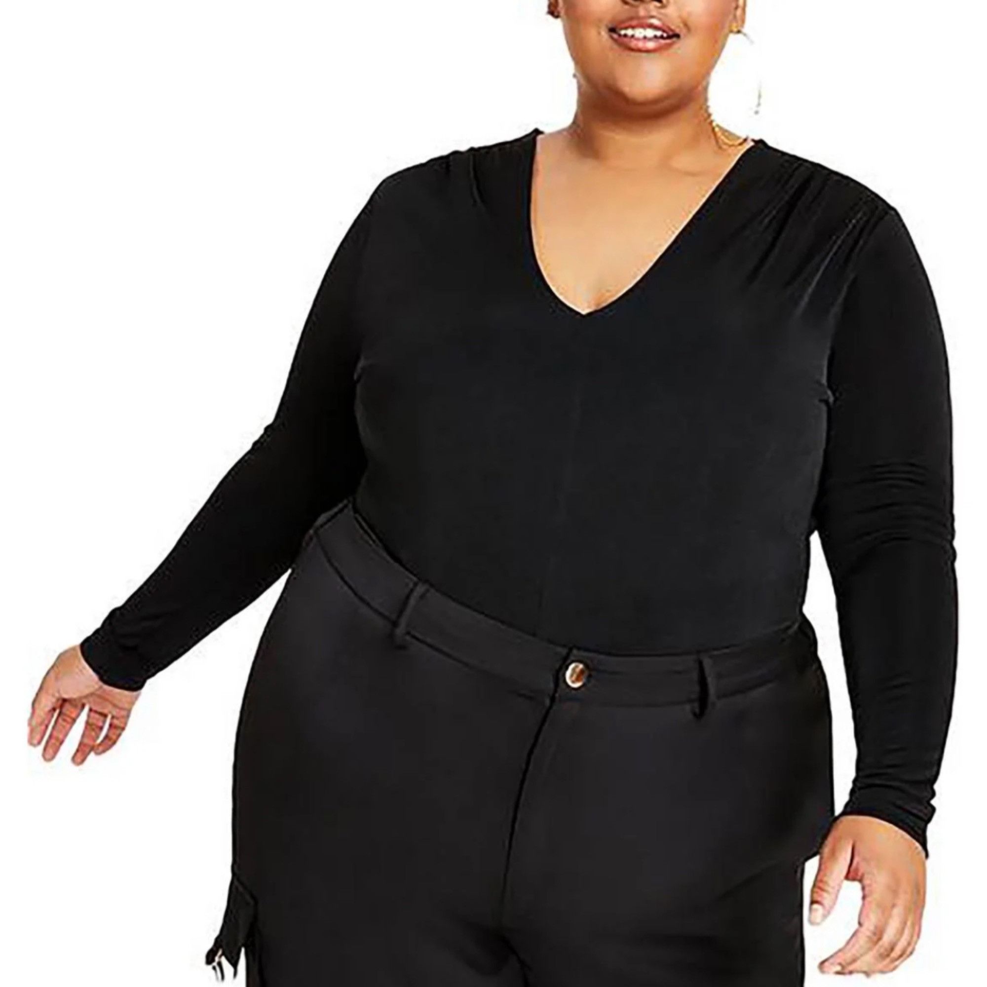 Other NWT Nina Parker Womens Plus V Neck Long Sleeve Blouse Black Size XXL / US 16-18 / IT 52-54 - 1 Thumbnail