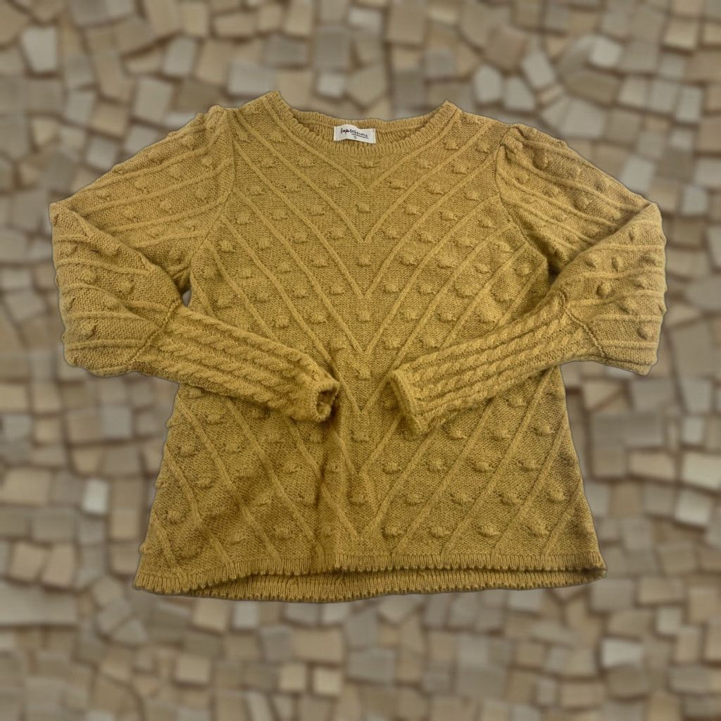 Vintage Impressions Sweater Women’s Size Small Mustard Yellow Polka Dot Crew Neck Long Sleeve Pullover Modern Fall Winter Spring Size S / US 4 / IT 40 - 1 Thumbnail