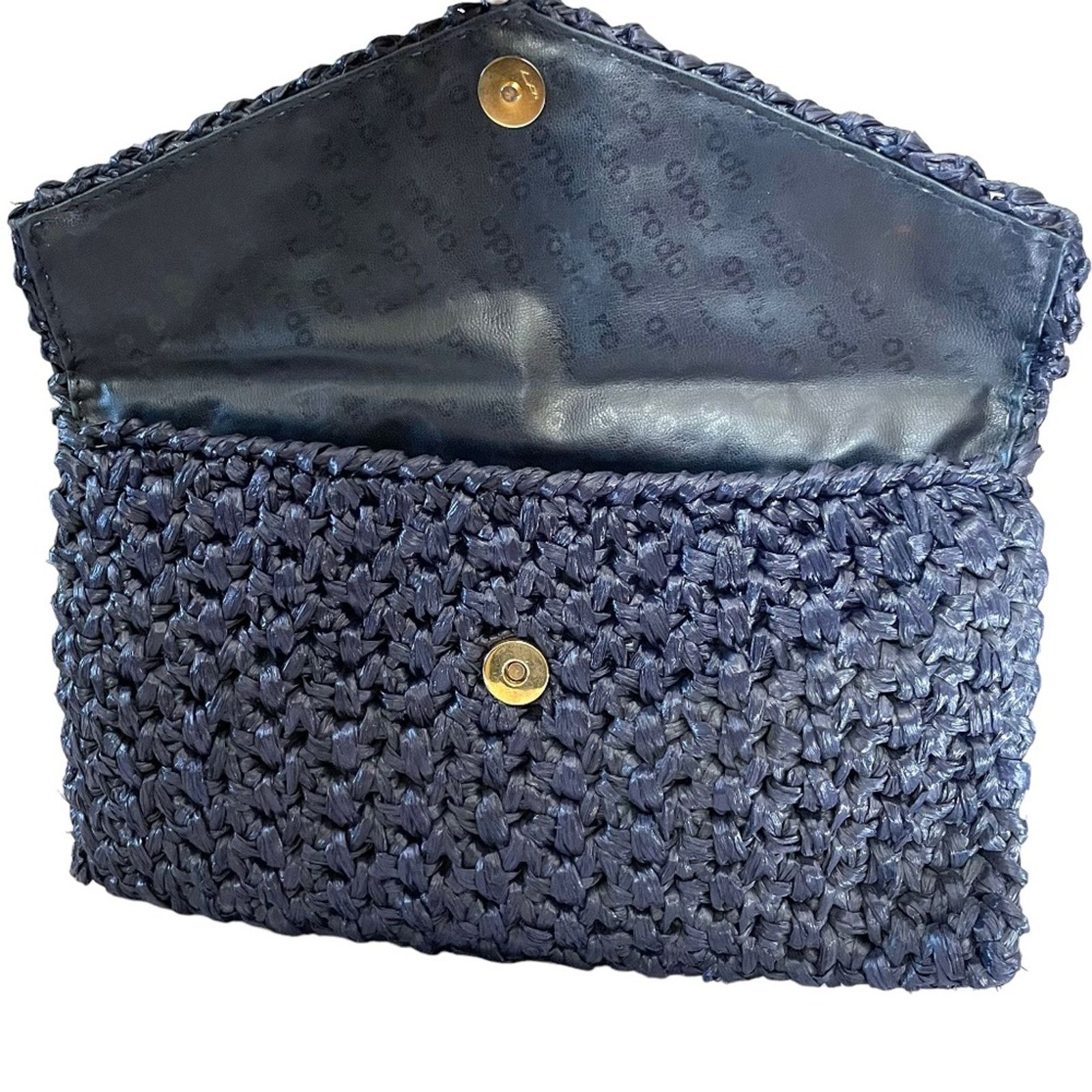 Vintage Rodo Italy Vintage Navy Blue Woven Straw Envelope Clutch Bag Size ONE SIZE - 4 Thumbnail