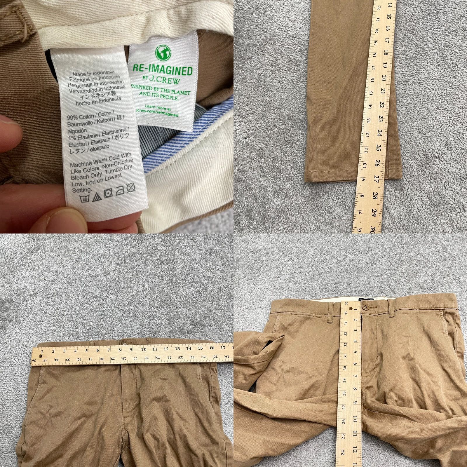 J.Crew J.CREW Chino Pants Mens 31x30 Brown Cotton Casual Stretch Straight Size US 31 - 8 Thumbnail