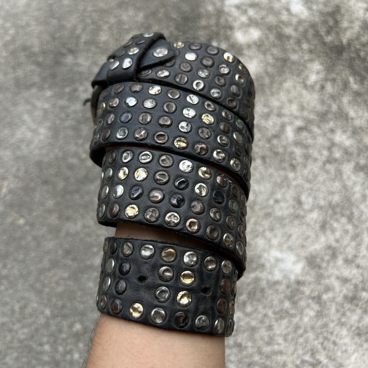 Genuine Leather Vintage studded leather belt Black (Kapital Style) Size ONE SIZE - 4 Thumbnail