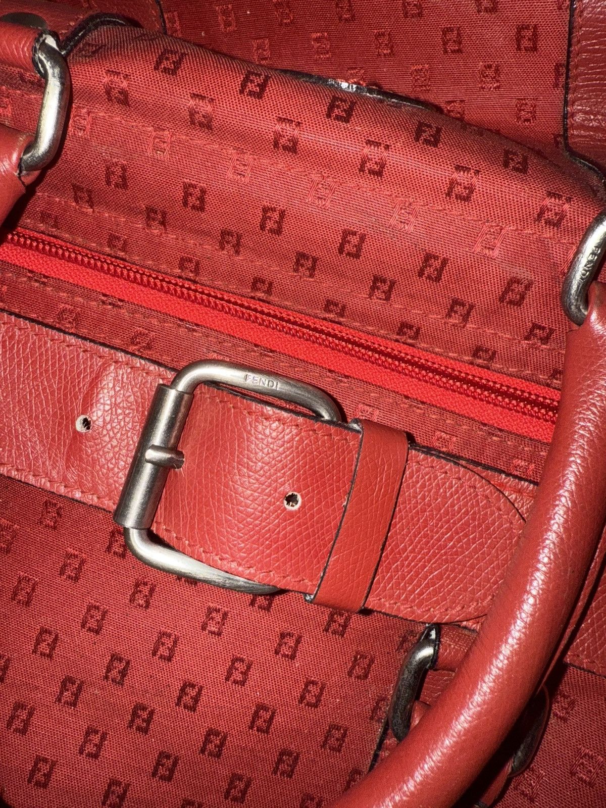 Fendi Fendi Vintage Red Monogram Canvas Duffle Travel Bag Handbag Size ONE SIZE - 4 Thumbnail