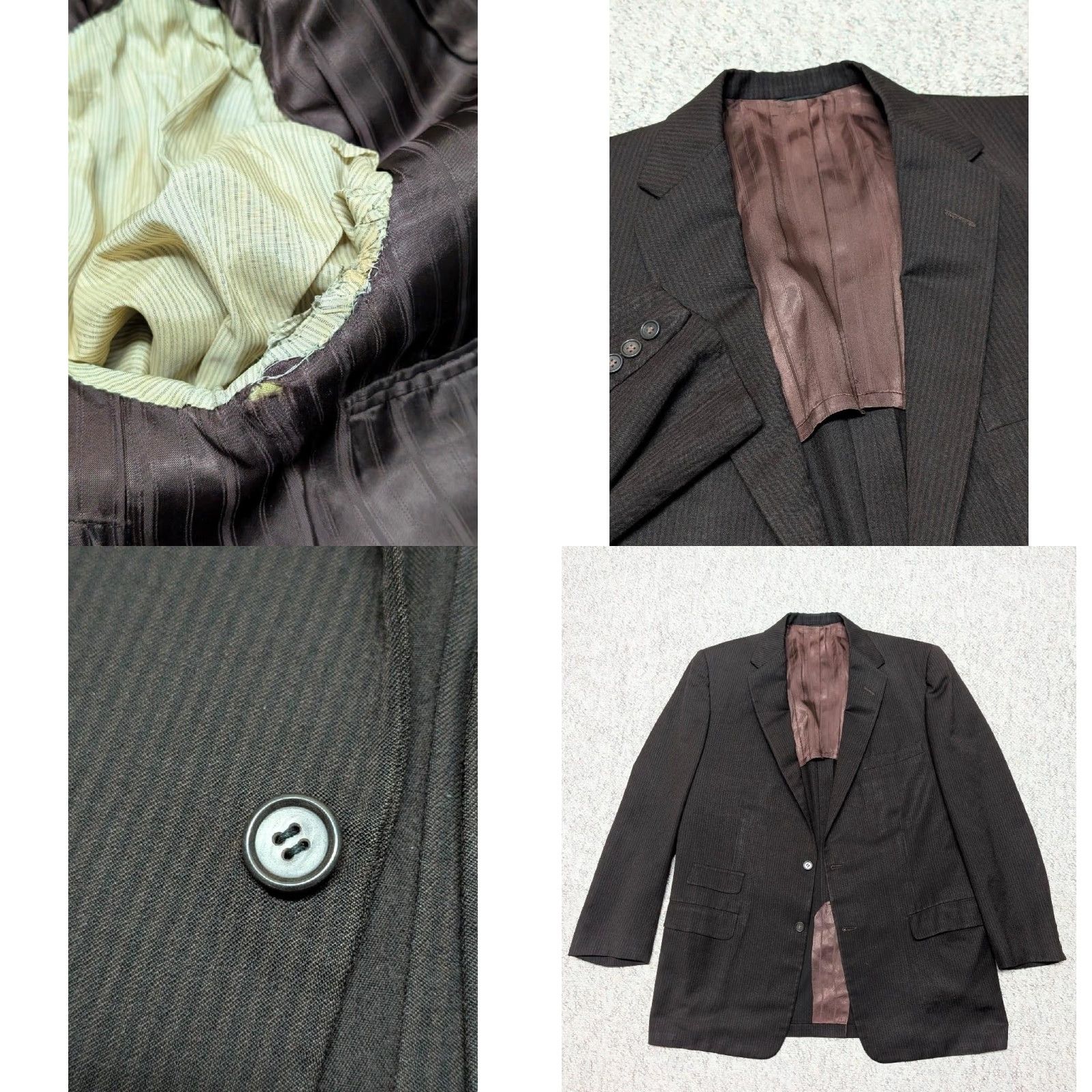 Atomic VINTAGE Lawrence Austin STRIPED blazer 44R Men Wool Notch Lapel Brown/Black 1950s USA Union Made Two-Button Suit Jacket: Vintage blazer Size 44R - 8 Thumbnail
