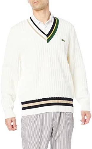 Lacoste Lacoste asymmetric contrast cable knit tennis sweater sz 5 Size US L / EU 52-54 / 3 - 1 Thumbnail