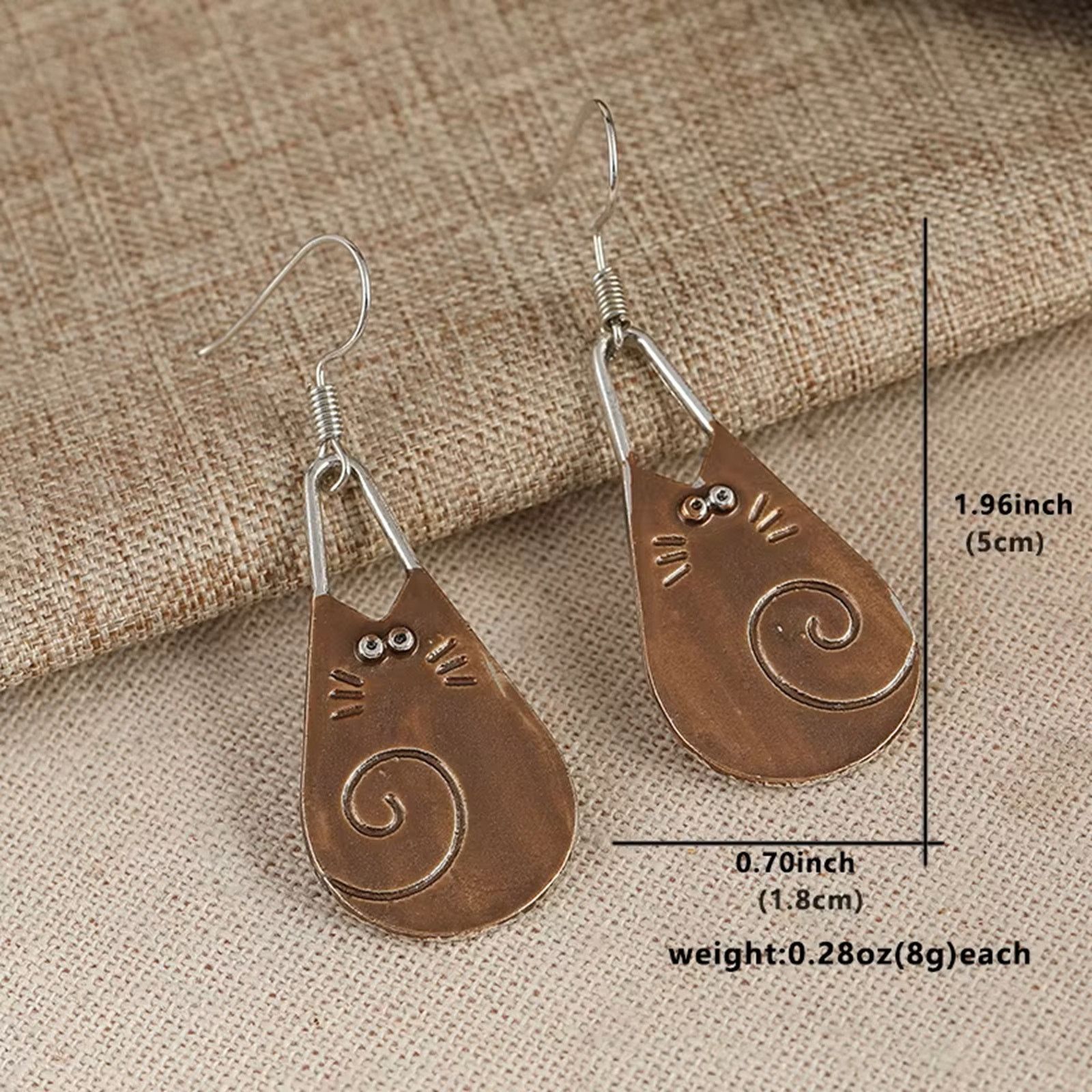 Designer Copper Cat Dangle Earrings Hooks Minimalist Design Size ONE SIZE - 8 Thumbnail
