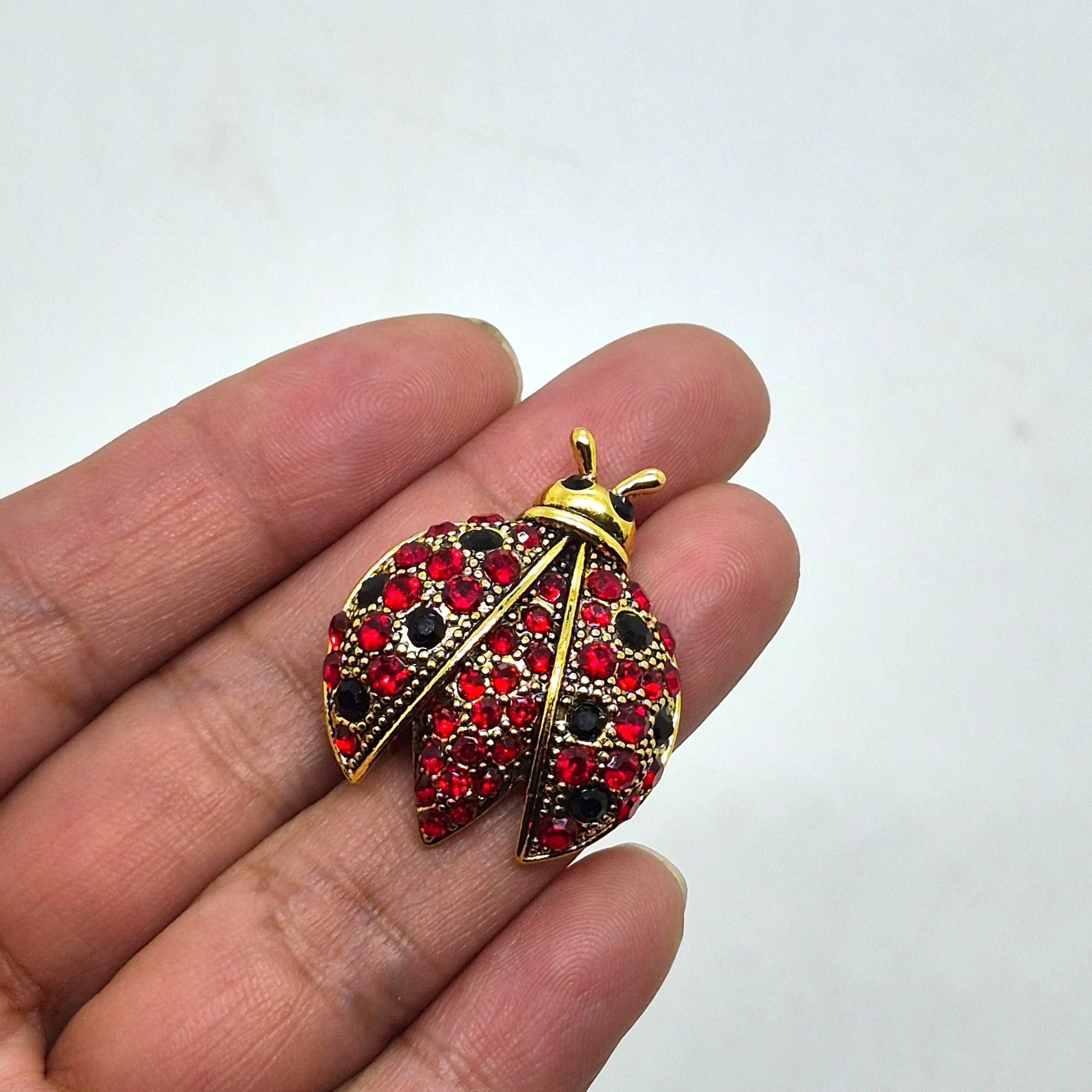 Other Vintage Red Ladybug Brooch Pin Gold Rhinestone Beetle Crysta Size ONE SIZE - 3 Thumbnail