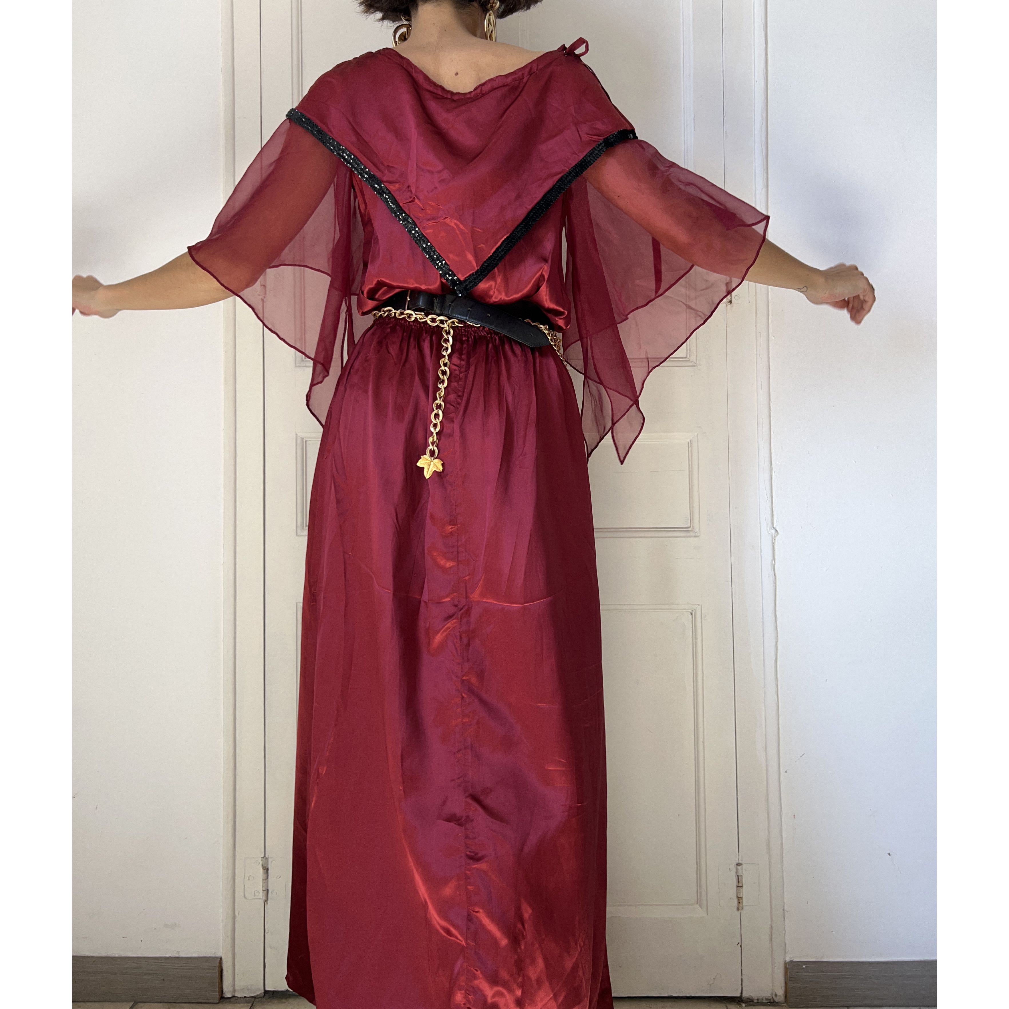 Vintage Vintage Burgundy Satin Maxi Fairy Costume Dress Size L / US 10 / IT 46 - 2 Thumbnail