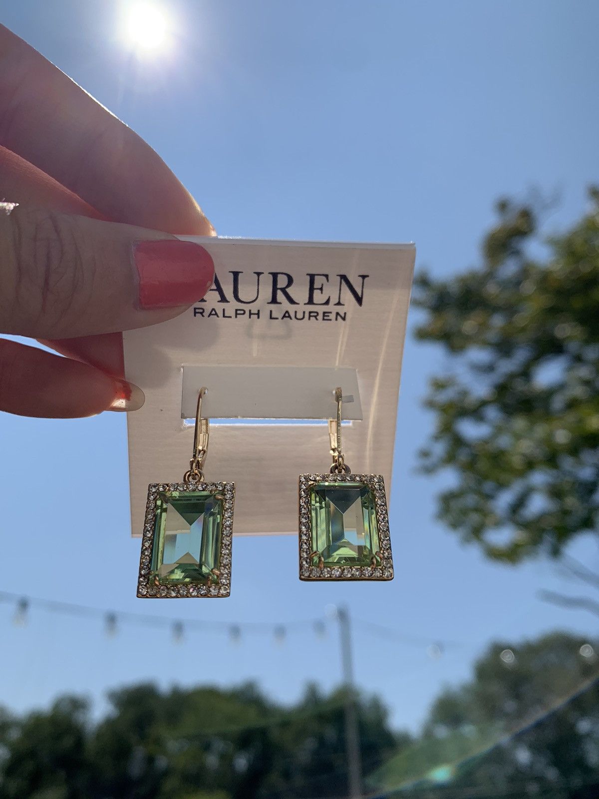 Lauren Ralph Lauren $45 LAUREN RALPH LAUREN Green Crystal diamond paved gold Size ONE SIZE - 5 Thumbnail