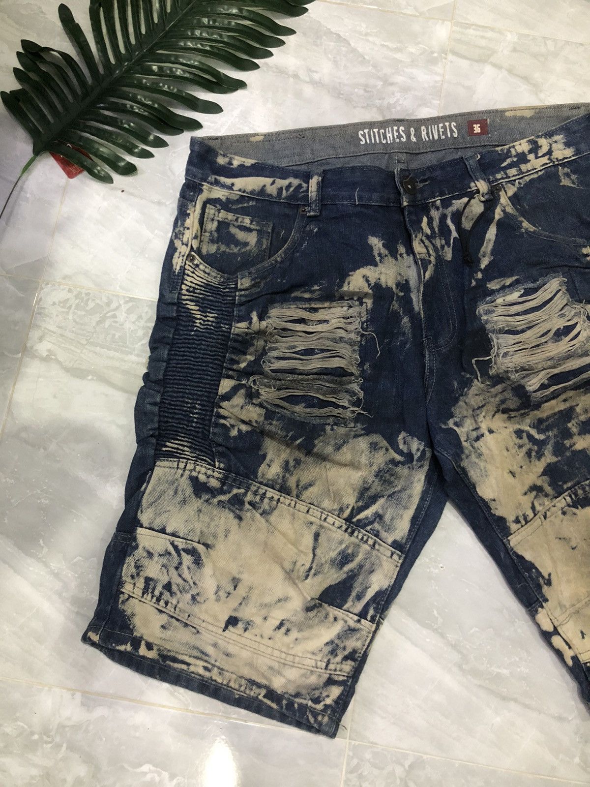 Japanese Brand × Stitch's Jeans Stitches & Rivets Destroyed Denim Jean Shorts Size US 36 / EU 52 - 3 Thumbnail