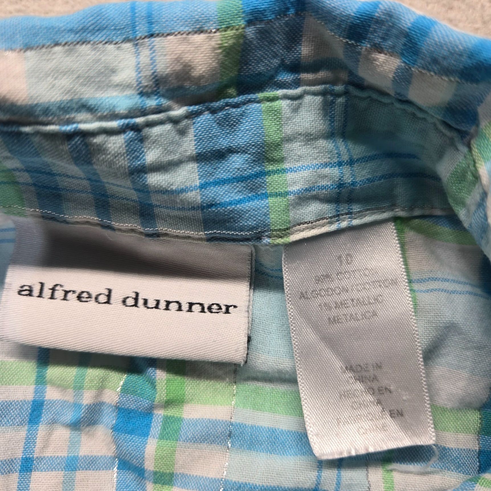 Vintage Alfred Dunner Button-Up Shirt Top Plaid Blue Collar Women’s 10 Shirt, Casual, Cotton, Short Sleeve, Regular Fit, Women, Blue, Vintage: No Size L / US 10 / IT 46 - 2 Thumbnail