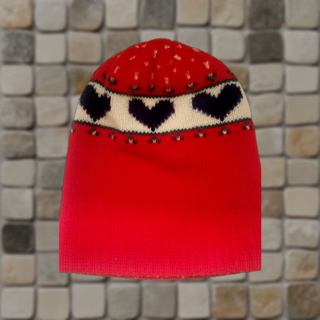 Vintage VINTAGE Hansen Beanie Ski Hat Hearts Knit 80s Red White Blue Women One Size Size ONE SIZE - 1 Thumbnail