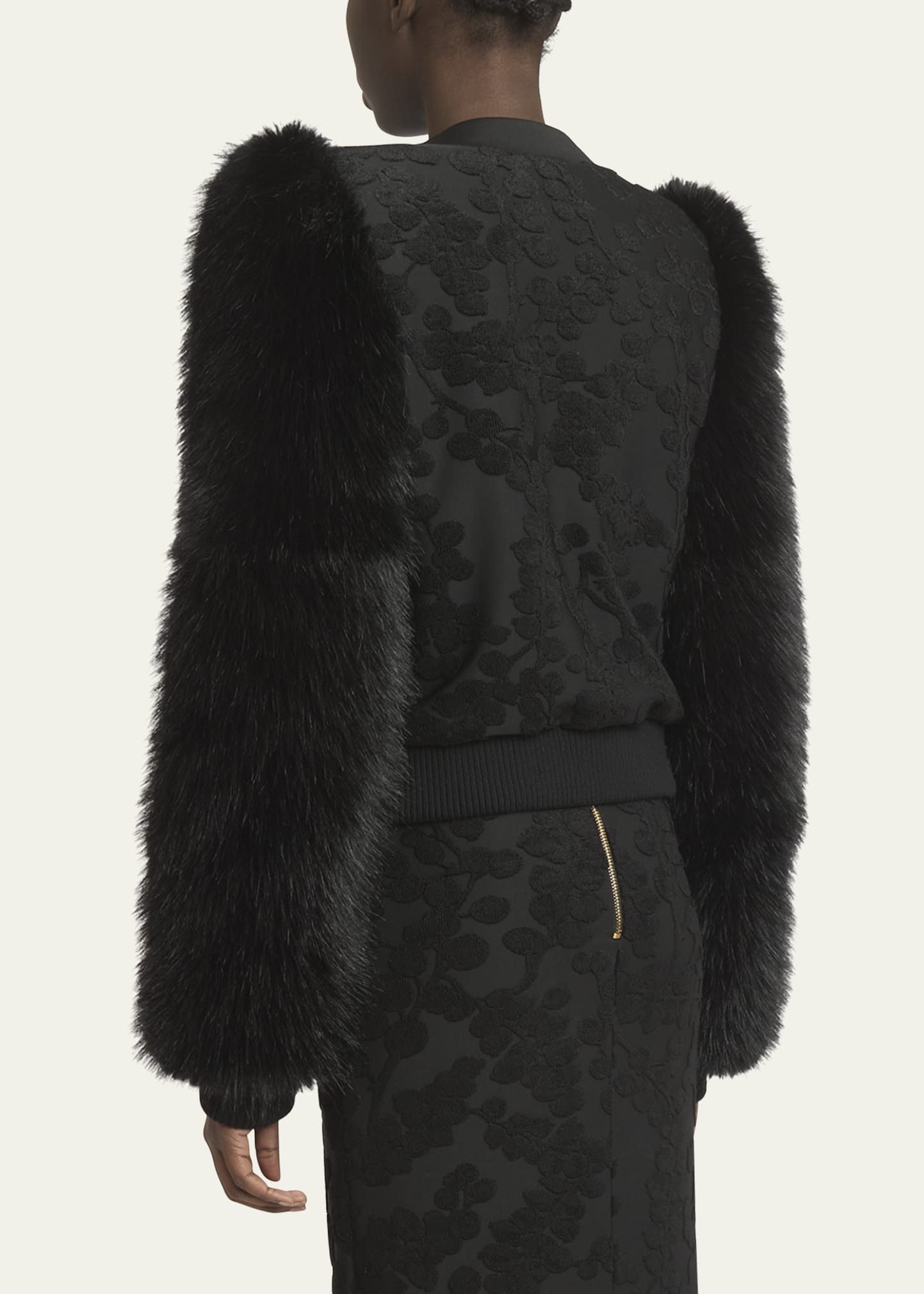 Balmain o1s1wg111025 Floral Faux Fur Bomber Jacket in Black Size XS / US 0-2 / IT 36-38 - 3 Thumbnail