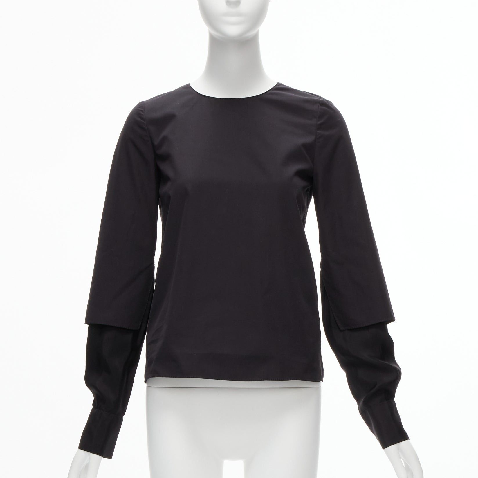Marni new MARNI black cotton layered sleeves minimal crew neck blouse top FR36 S Size S / US 4 / IT 40 - 1 Thumbnail
