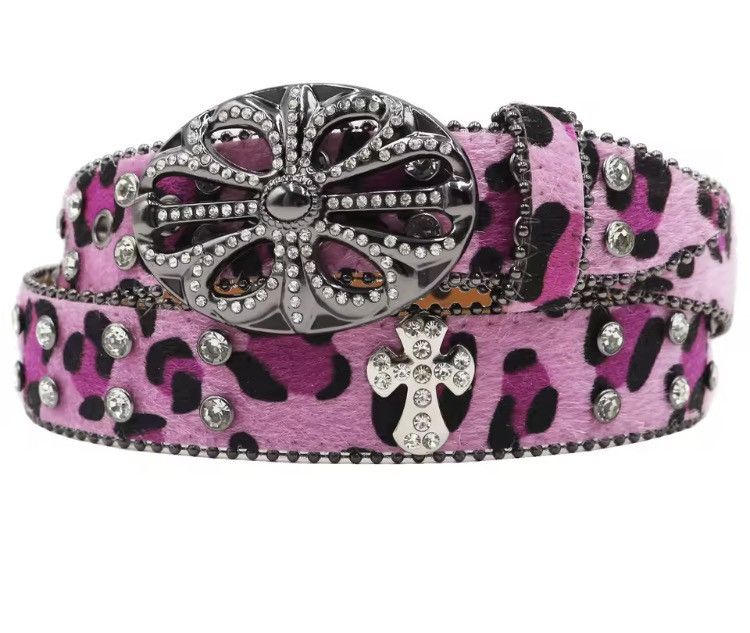 Japanese Brand Retro Style Cross Leopard Print Pu Leather Belt 105 cm Size ONE SIZE - 2 Thumbnail