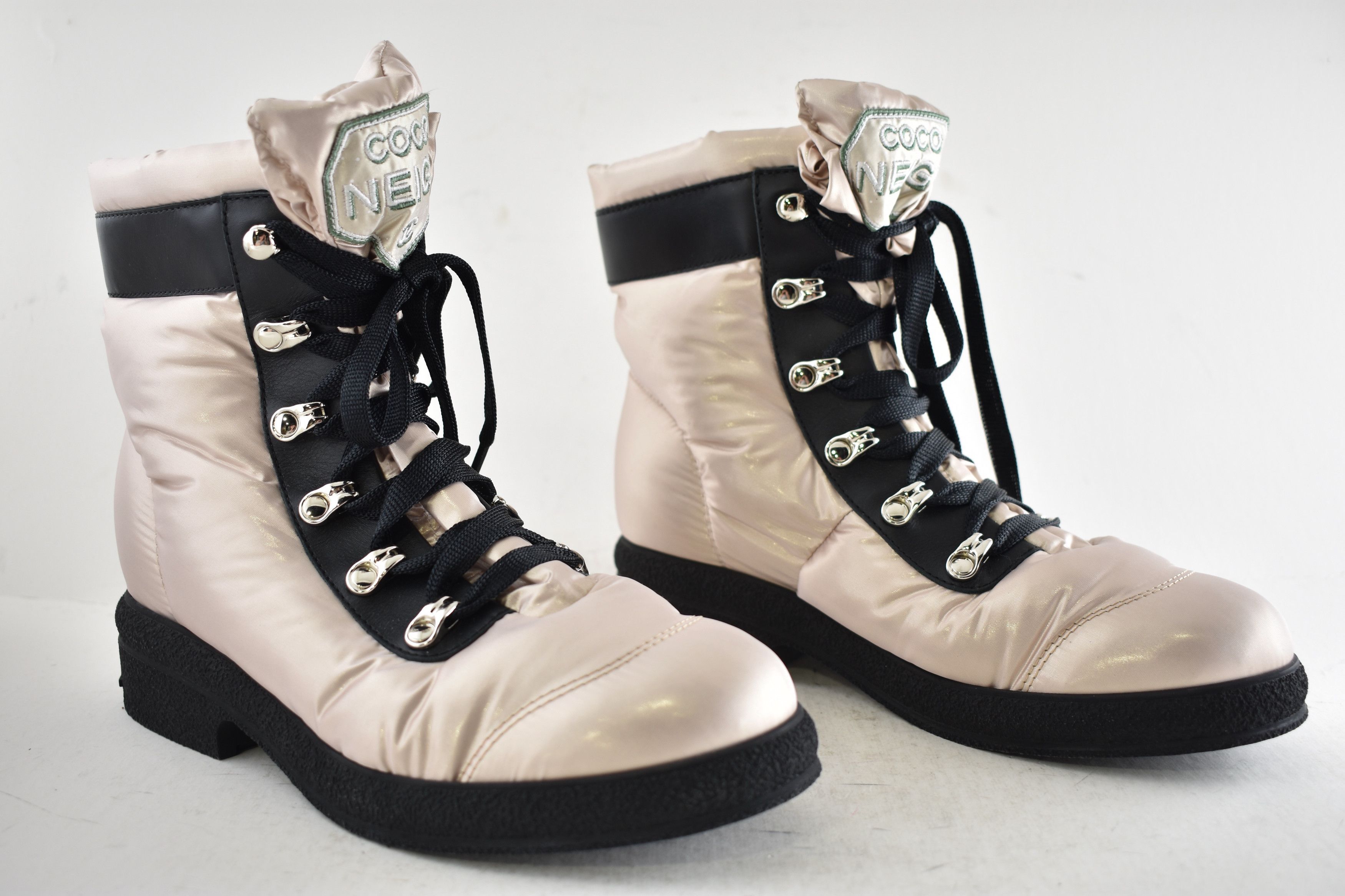Chanel 18B Coco Neige Black Snow Winter Lace Up Tie Combat Boots 42 Size US 12 / IT 42 - 3 Thumbnail