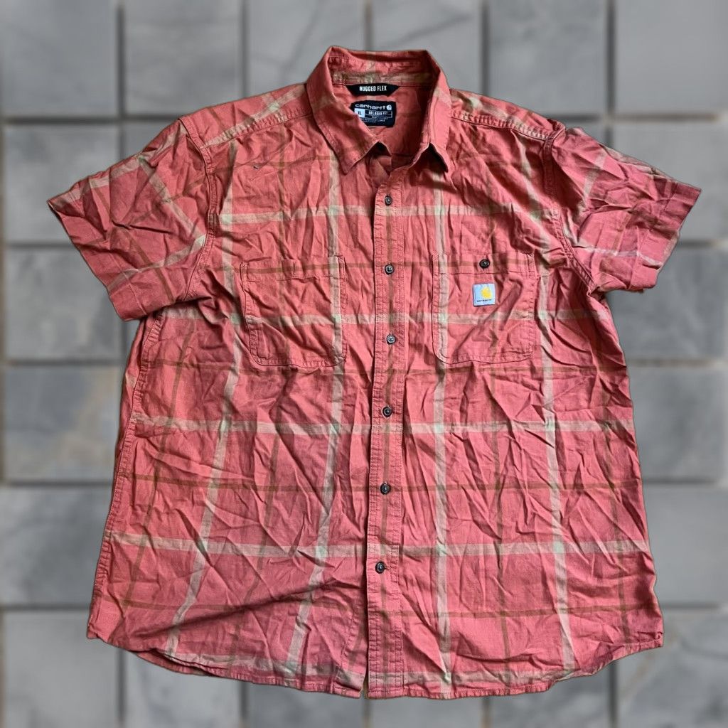 Carhartt Carhartt Shirt Mens XL Rugged Flex Ref Plaid Relaxed Fit Short Sleeve Button-Up Red Size US XL / EU 56 / 4 - 1 Thumbnail