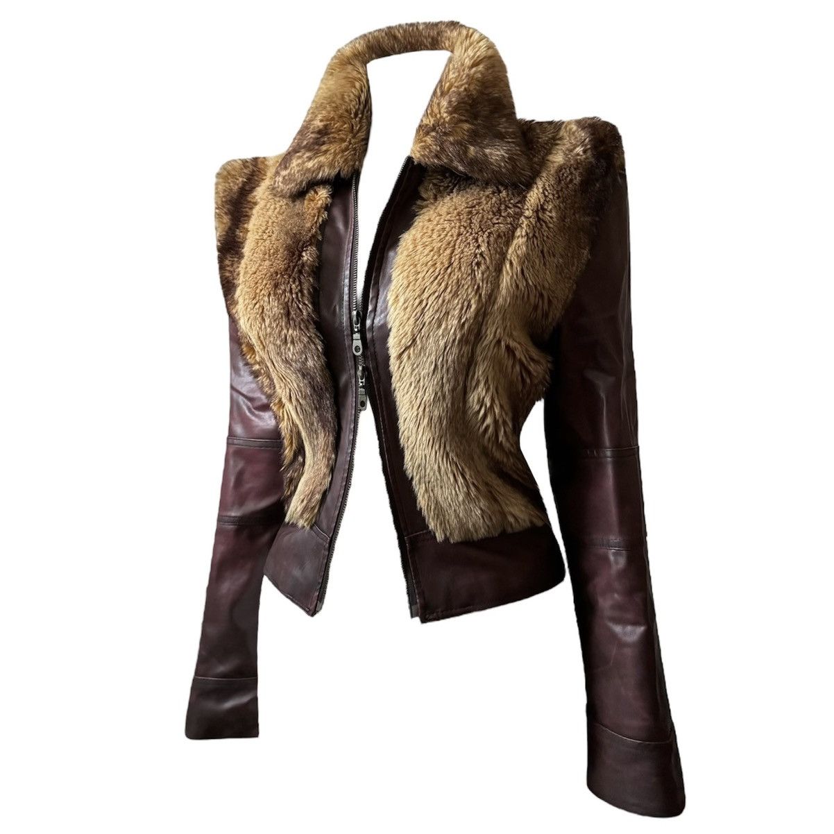 Vintage So sick leather avant garde biker moto jacket with fur Size M / US 6-8 / IT 42-44 - 1 Thumbnail