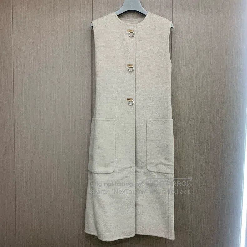 Hermes Solid color round neck single-breasted vest dress