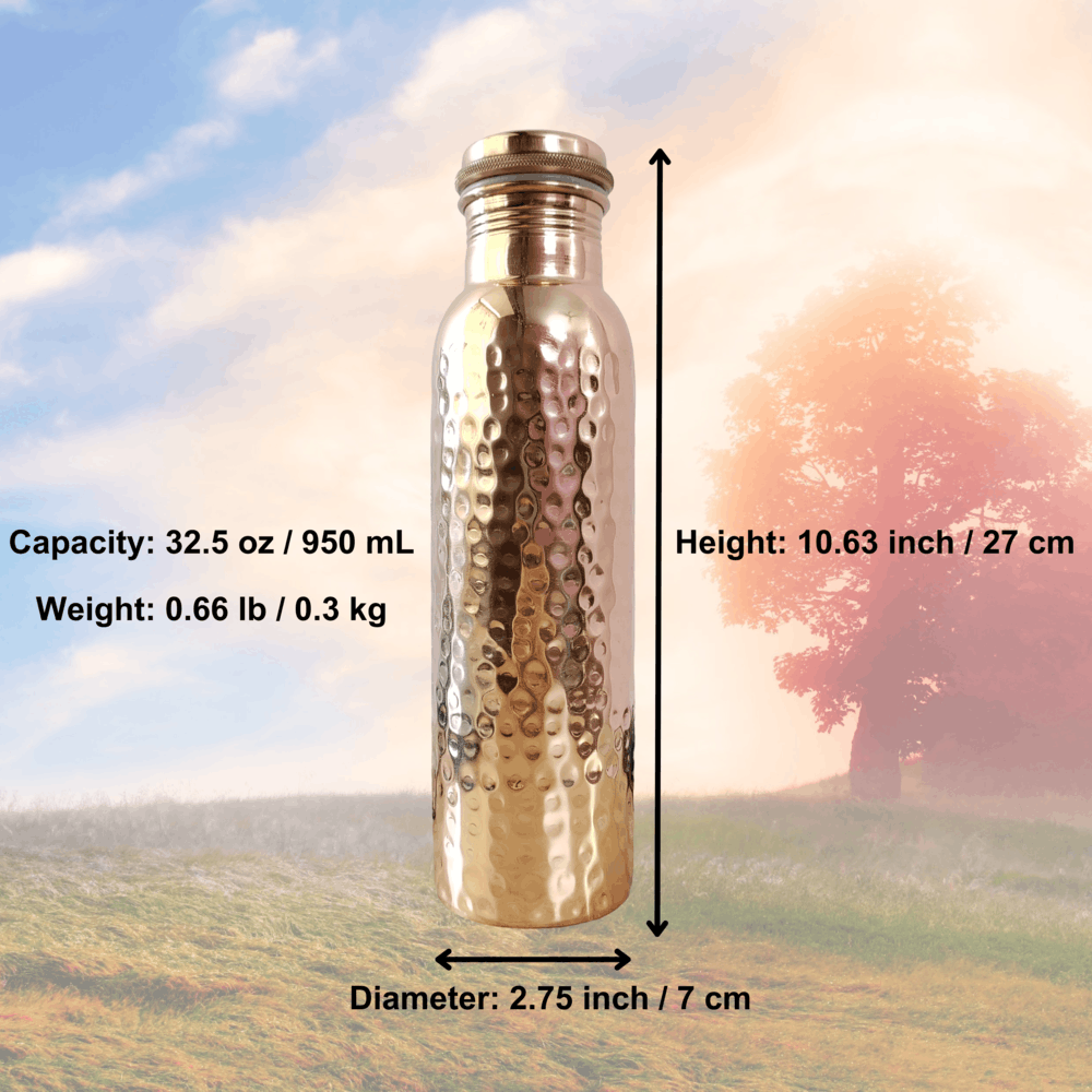 Handmade NEW 100% Hammered Copper Water Bottle, 32.5 oz/950 mL Size ONE SIZE - 2 Thumbnail