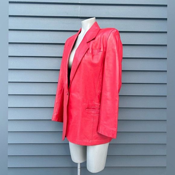 Other Vintage Reed Sportswear Red Soft Leather Blazer Jacket Size M / US 6-8 / IT 42-44 - 3 Thumbnail