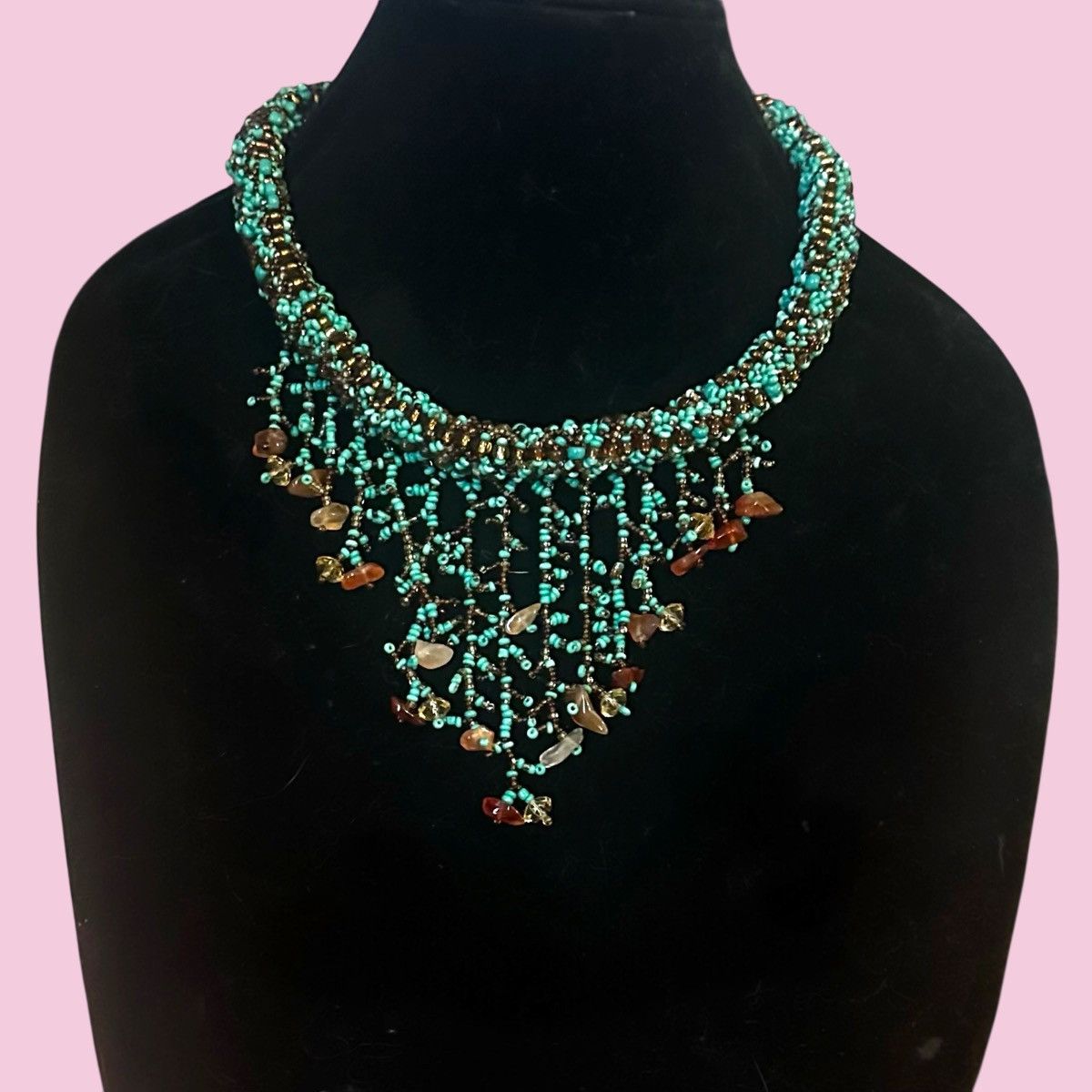 Vintage Vintage turquoise seed bead rope fringe collar necklace Size ONE SIZE - 1 Thumbnail