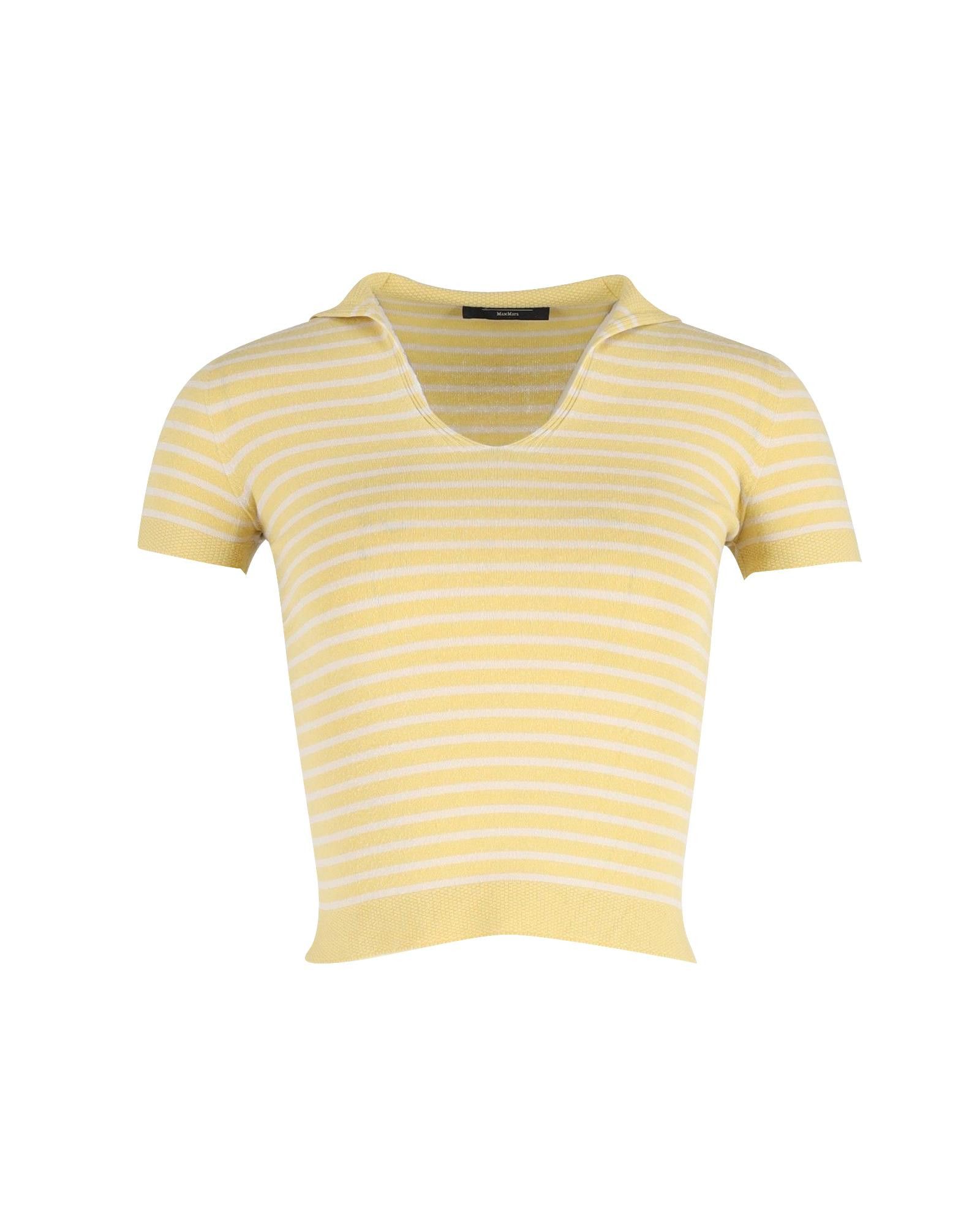 Image of Max Mara Striped Cotton Crop Top With Collared Neckline in Yellow, Women's (Size Small)