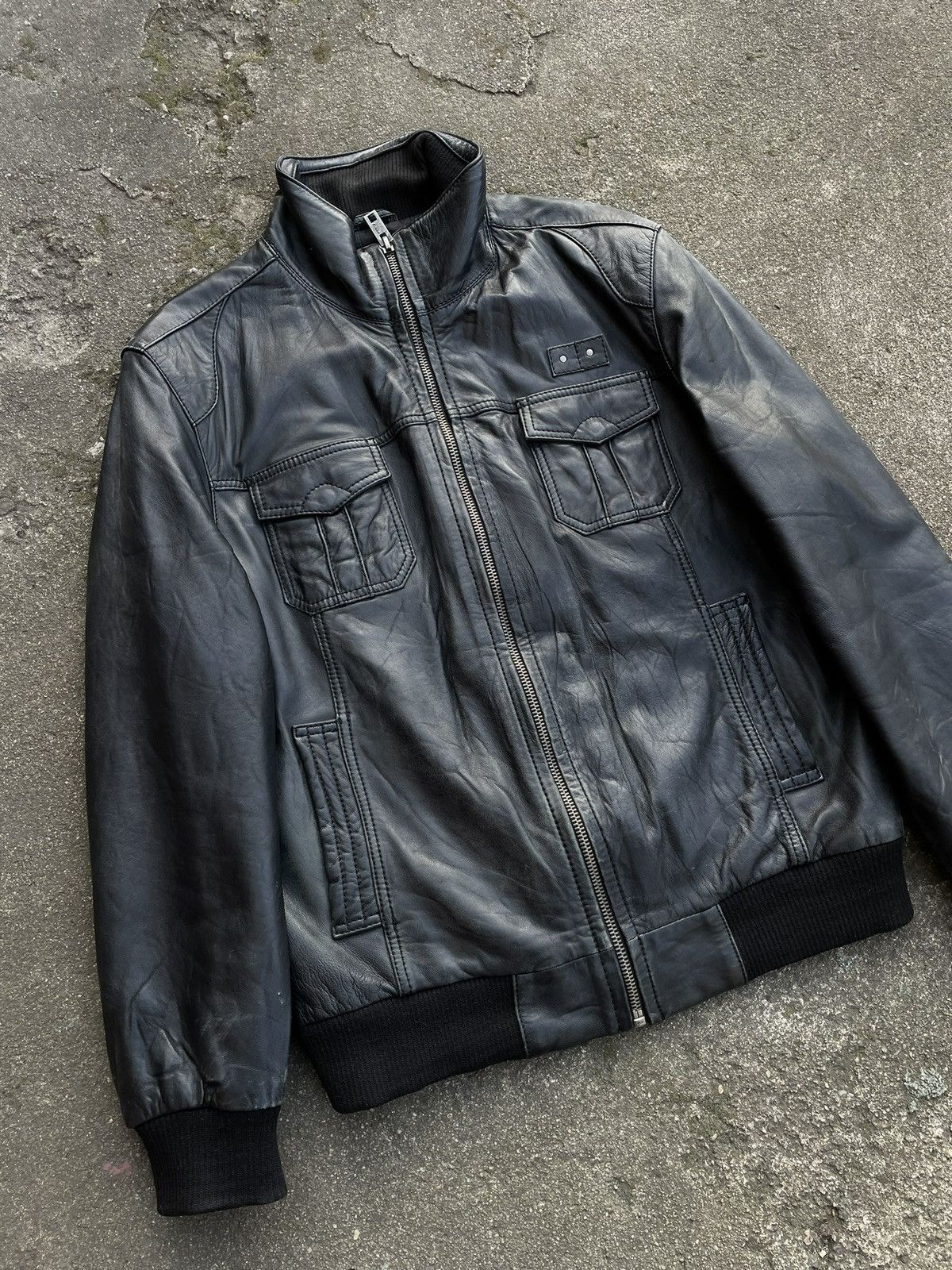 Vintage Washed Black Retro 90s Genuine Real Leater Bomber Punk Rock Size US XL / EU 56 / 4 - 3 Thumbnail