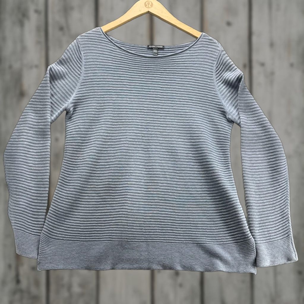 Eileen Fisher Eileen Fisher Sweater Womens XS Gray Linen Cotton Boat Neck Striped Pullover Size XS / US 0-2 / IT 36-38 - 1 Thumbnail