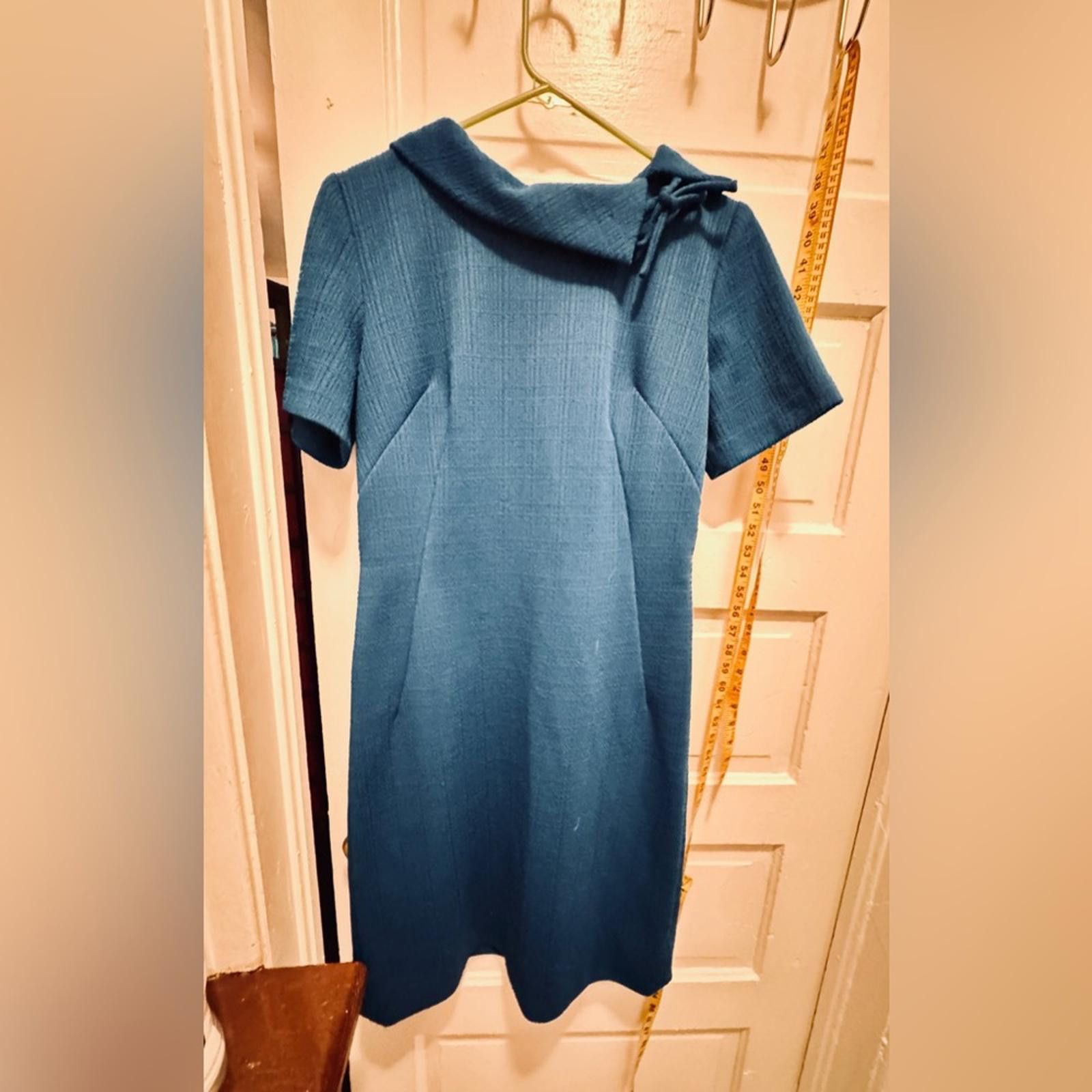 Designer VTG 1960s teal Blue Sheath Mod Dress with Cowl Neck P2P 21” Size XL / US 12-14 / IT 48-50 - 5 Thumbnail
