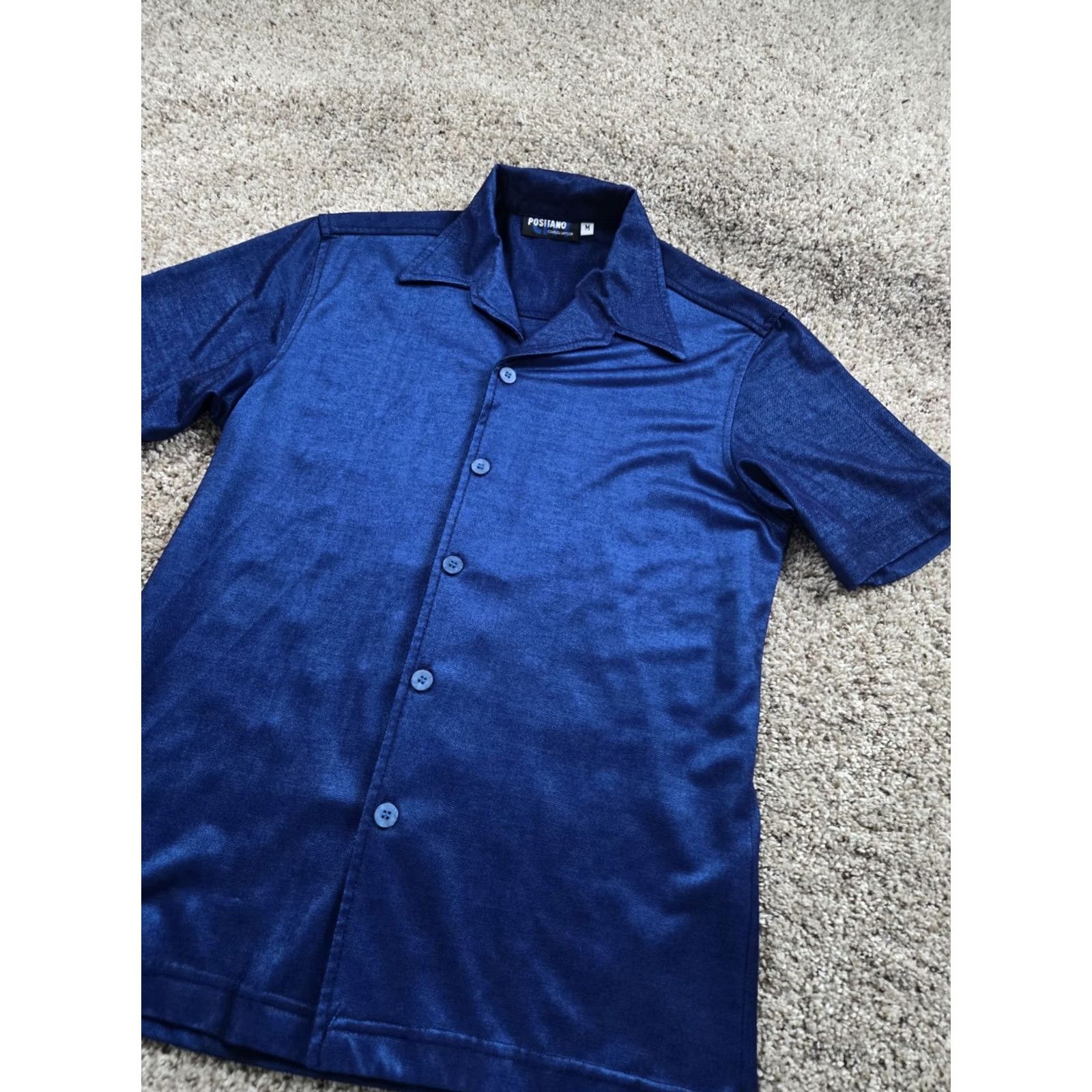 Vintage Vintage Pisotano Positano Shirt Medium Blue Button Up Short Sleeve Shiny 90s Casual Mens Size US M / EU 48-50 / 2 - 2 Thumbnail