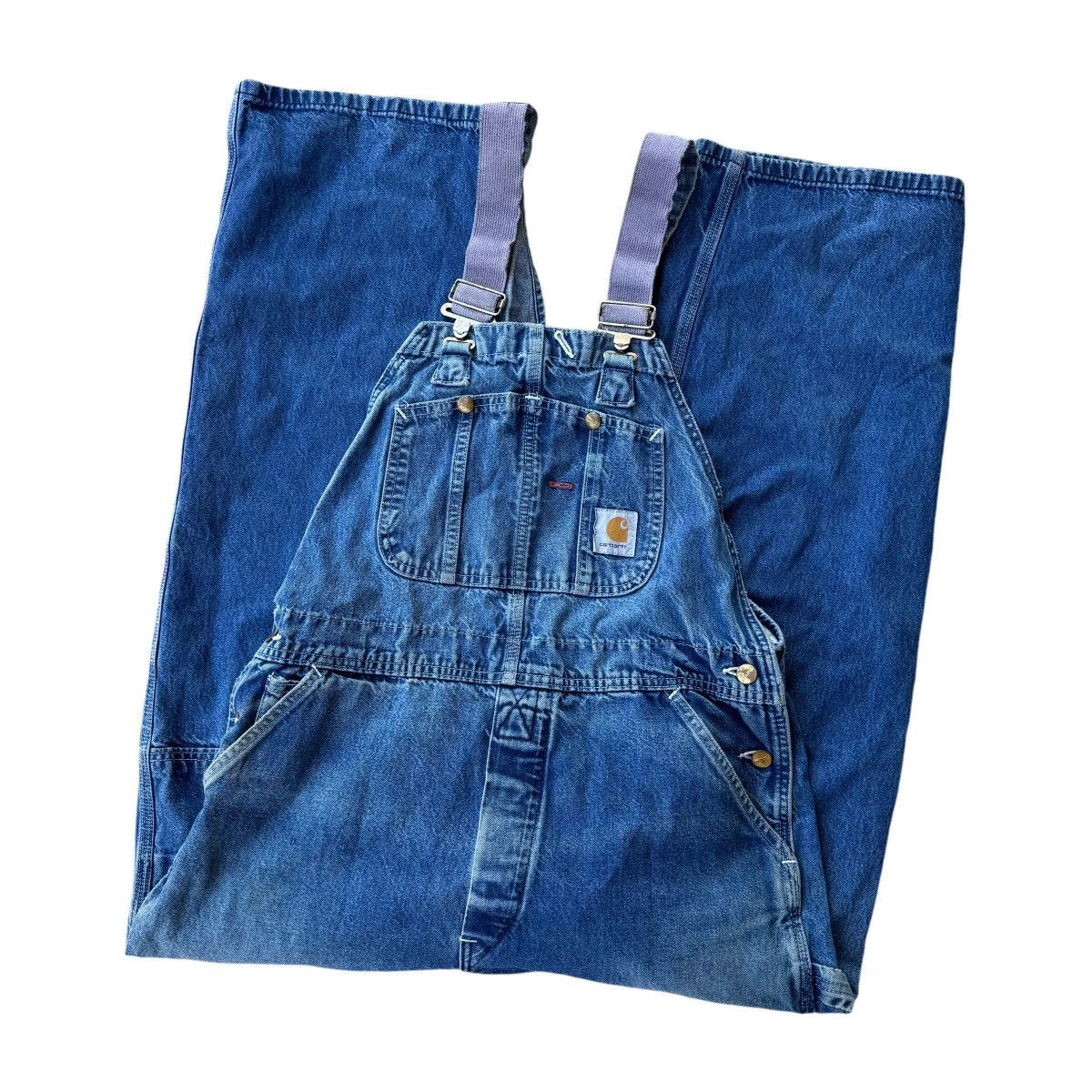 Carhartt Purple straps! Carhartt Washed Blue Denim Overalls 90s Jeans Size US 38 / EU 54 - 9 Thumbnail
