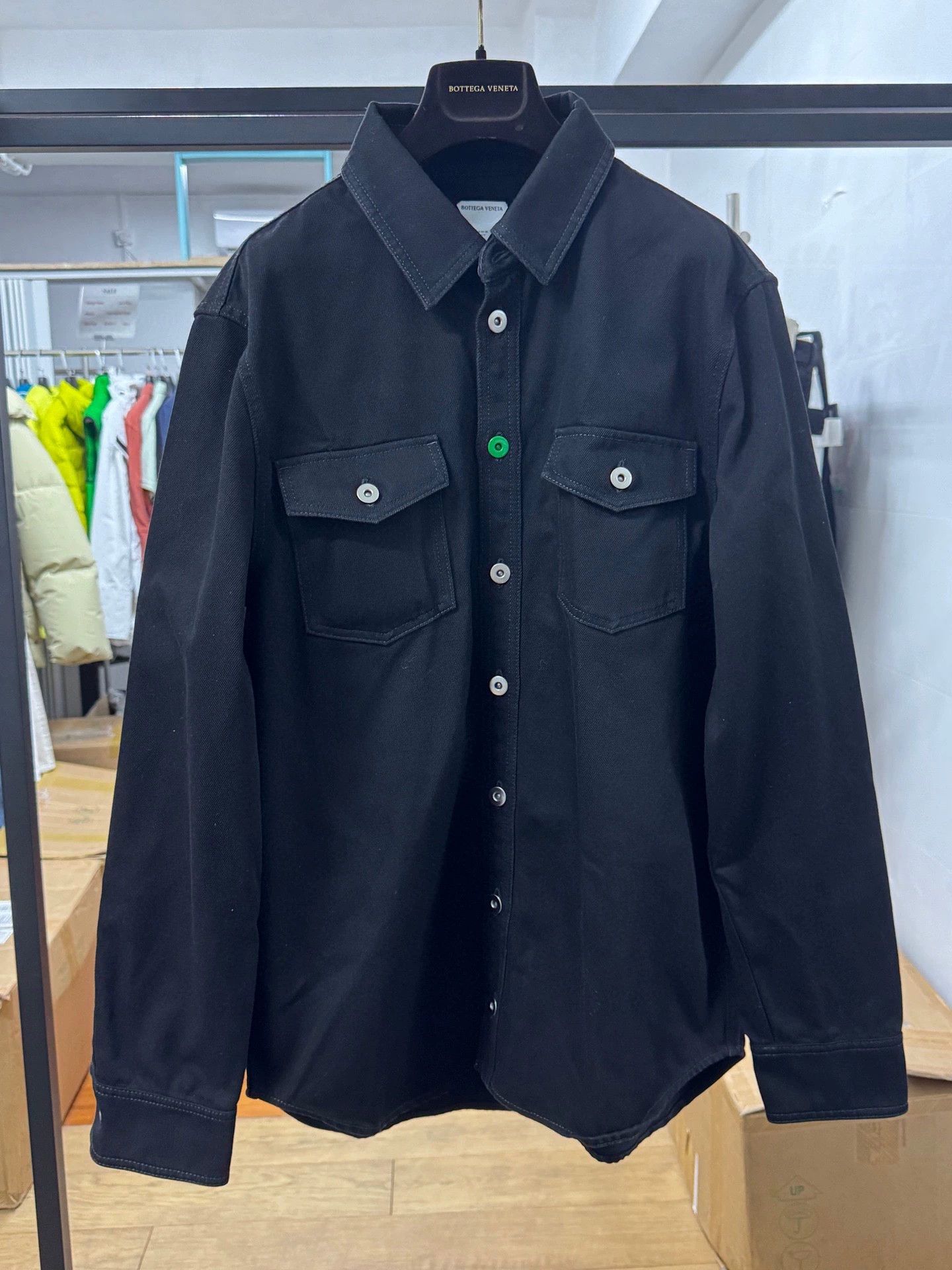 black cotton denim jacket by bottega veneta