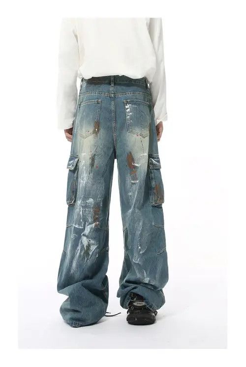 Jean Hand-painted graffiti heavy-duty multi-pocket work jeans Size US 32 / EU 48 - 4 Thumbnail