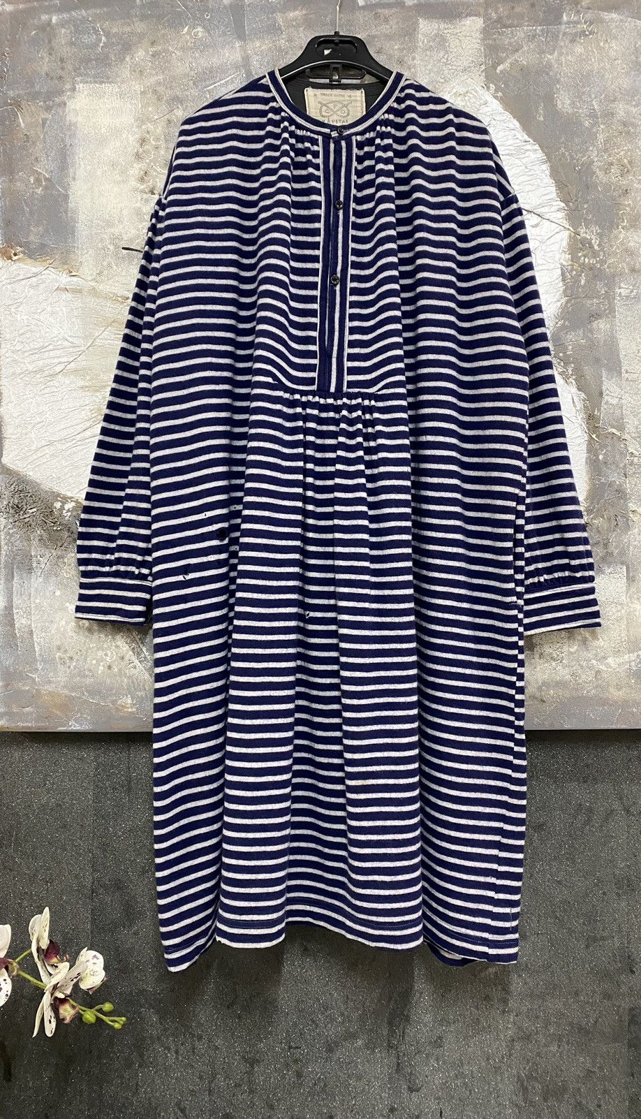 image of Vintage Kapital Distressed Striped Wool Dress in Blue Stripe, Women's
