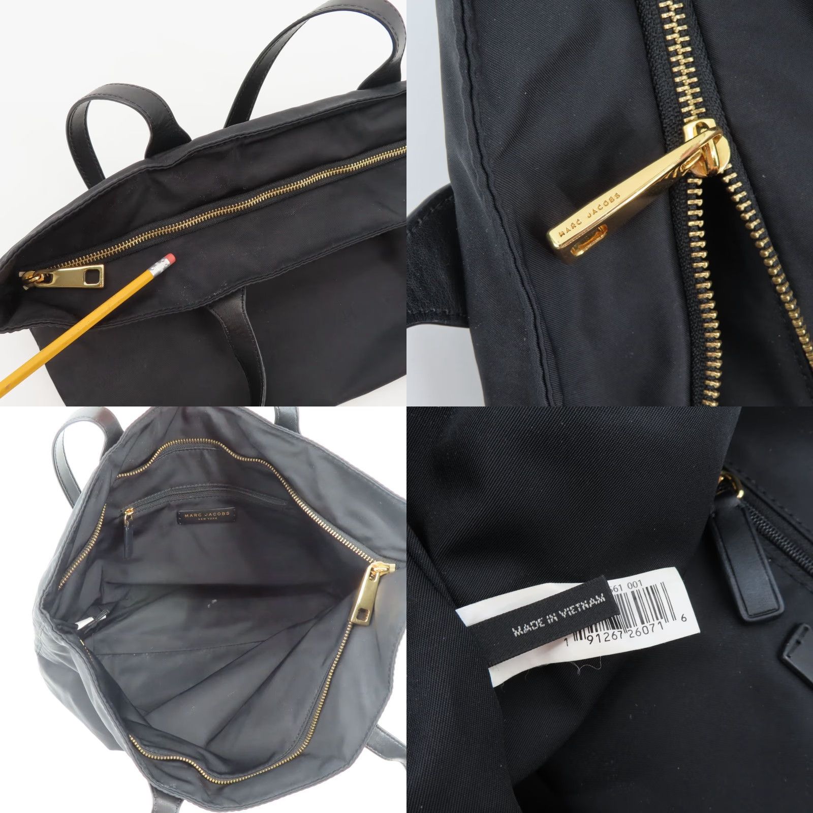 Marc Jacobs Marc Jacobs Solid Black Gold Hardware Zipper Shopper Purse Handbag Tote Bag Shopper Tote Bag Womens Size ONE SIZE - 8 Thumbnail