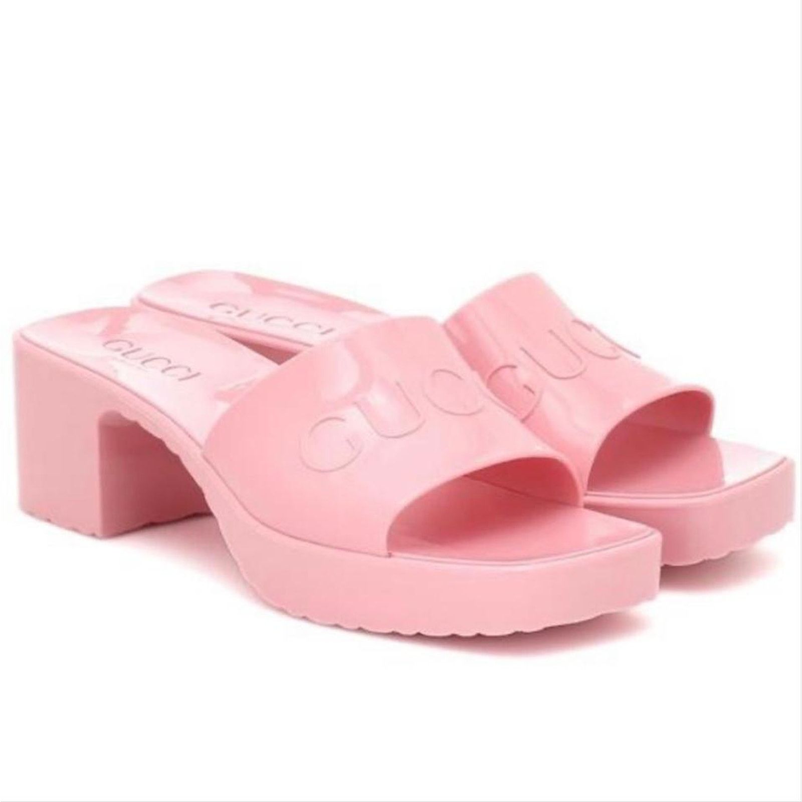 Gucci logo embossed rubber heels sandals Size US 11 / IT 41 - 1 Thumbnail