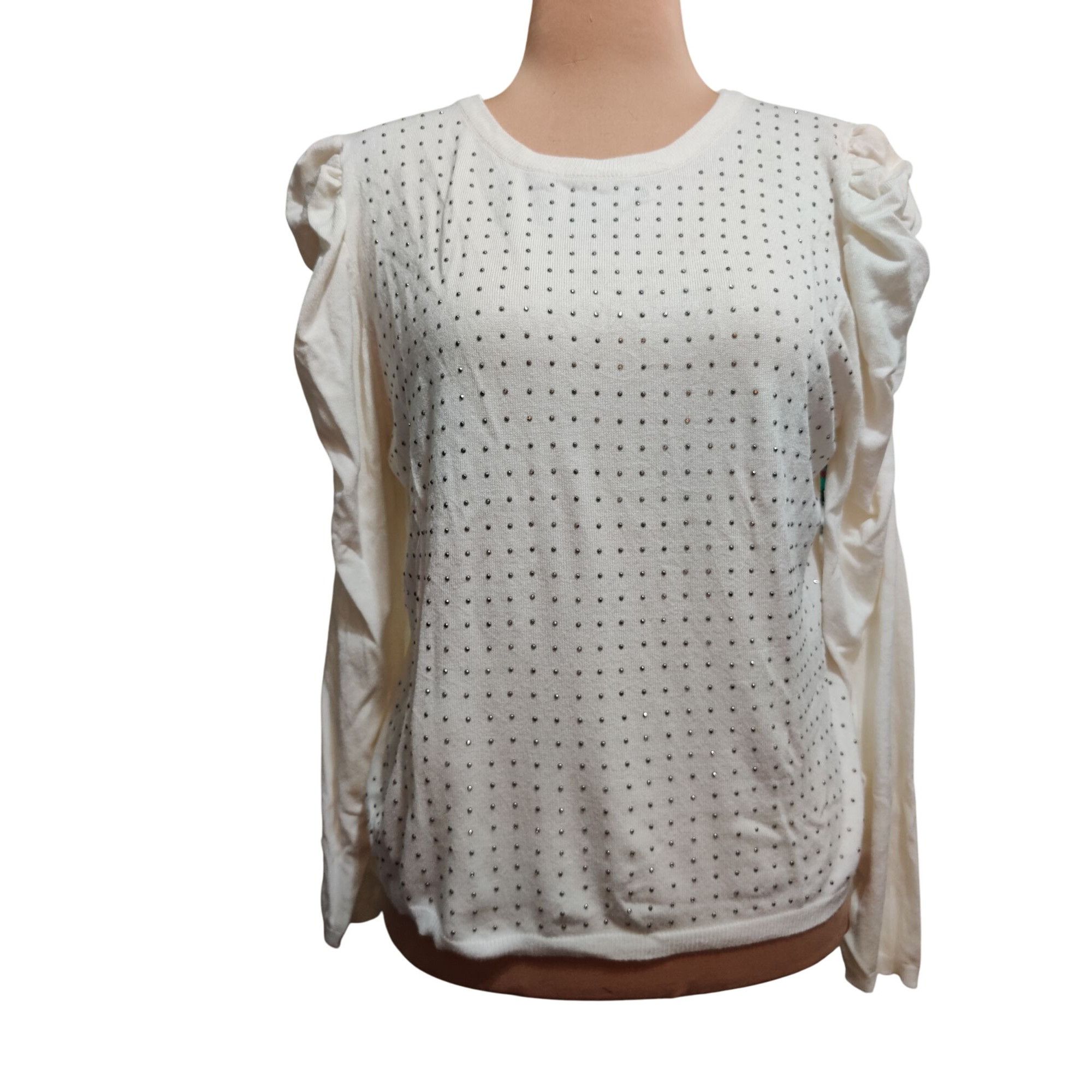 Other Joseph A L Womens Top Cream Long Sleeve Rhinestone Puff Shou Size L / US 10 / IT 46 - 1 Thumbnail