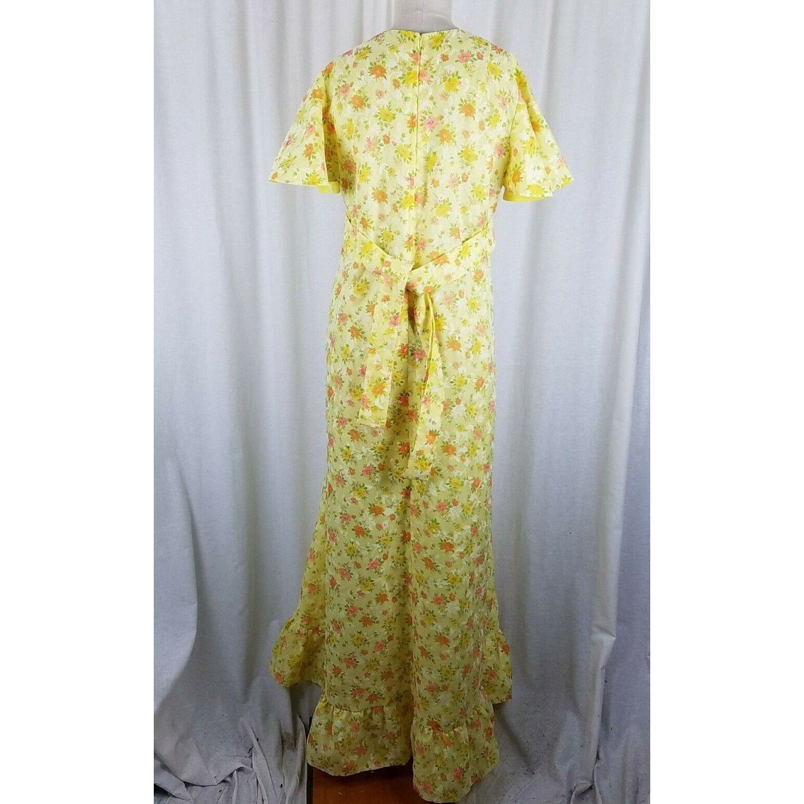 Handmade Vtg Flocked Floral Maxi Prairie Dress Long Ruffled SS M L Size M / US 6-8 / IT 42-44 - 5 Thumbnail