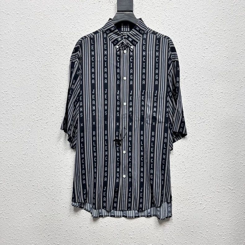 Balenciaga size 38 Bullet Screen Silk Stripe Short Sleeve