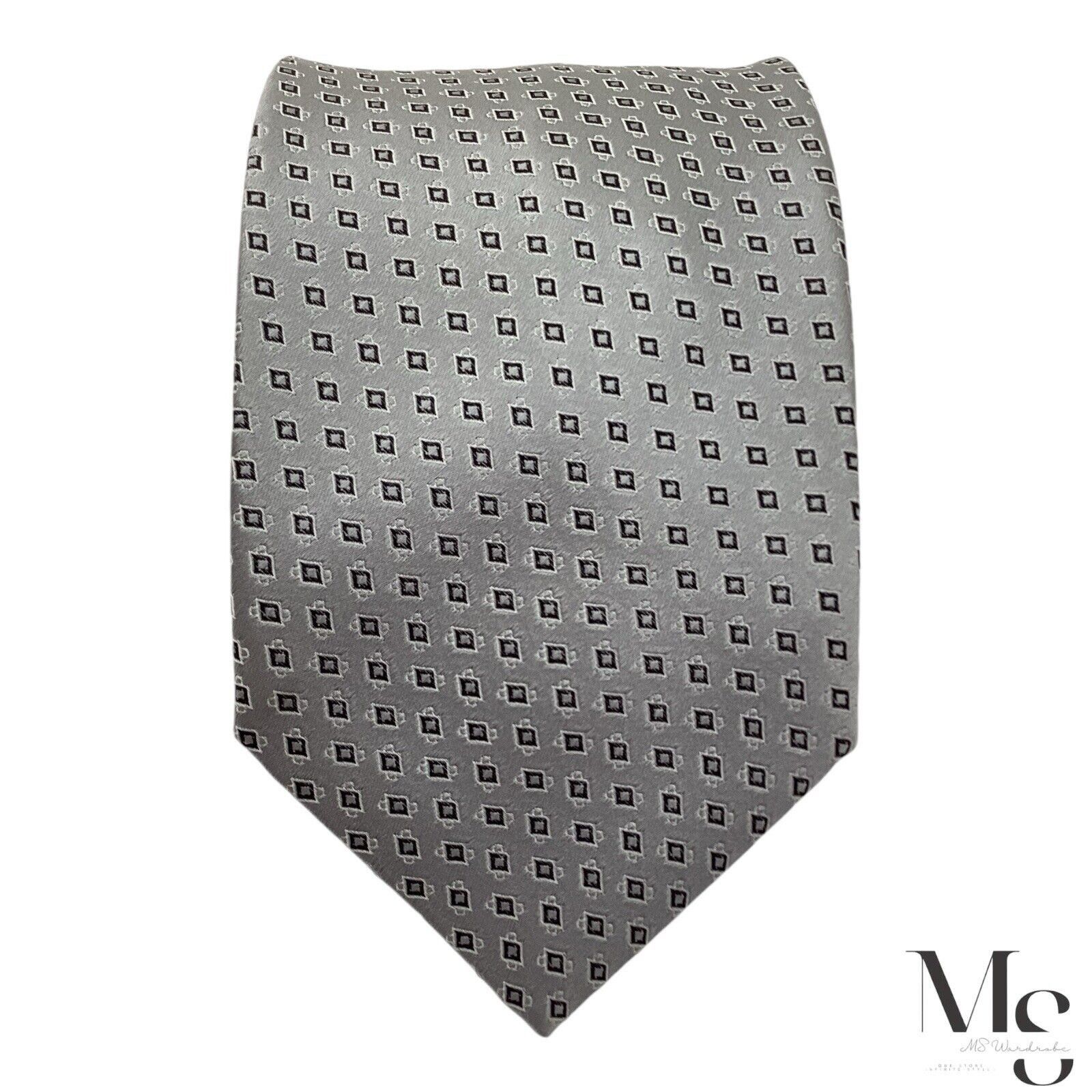 Dolcepunta DOLCEPUNTA Gray Geometric Luxury Silk Tie Italy W: 3.5" Size ONE SIZE - 2 Thumbnail