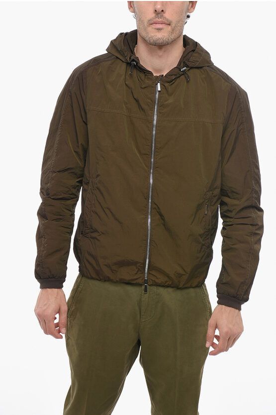 image of Moorer Hooded Windbreaker Jacket in Brown, Men's (Size Large)