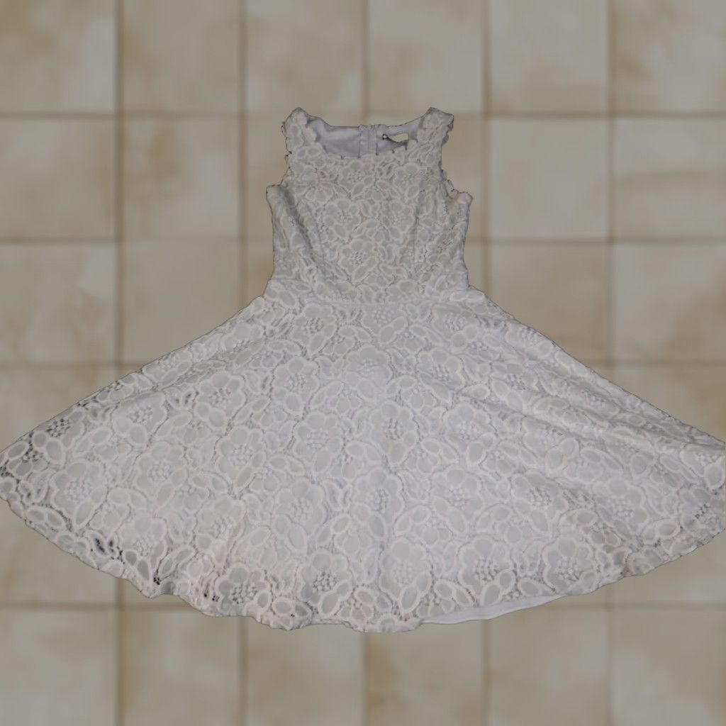 Vintage Jodi Kristopher Dress Womens 0 White A-Line Floral Lined Knee Length Sleeveless Scoop Neck Pullover Raglan Sleeve Buttonless (Good Condition) Size XS / US 0-2 / IT 36-38 - 1 Thumbnail