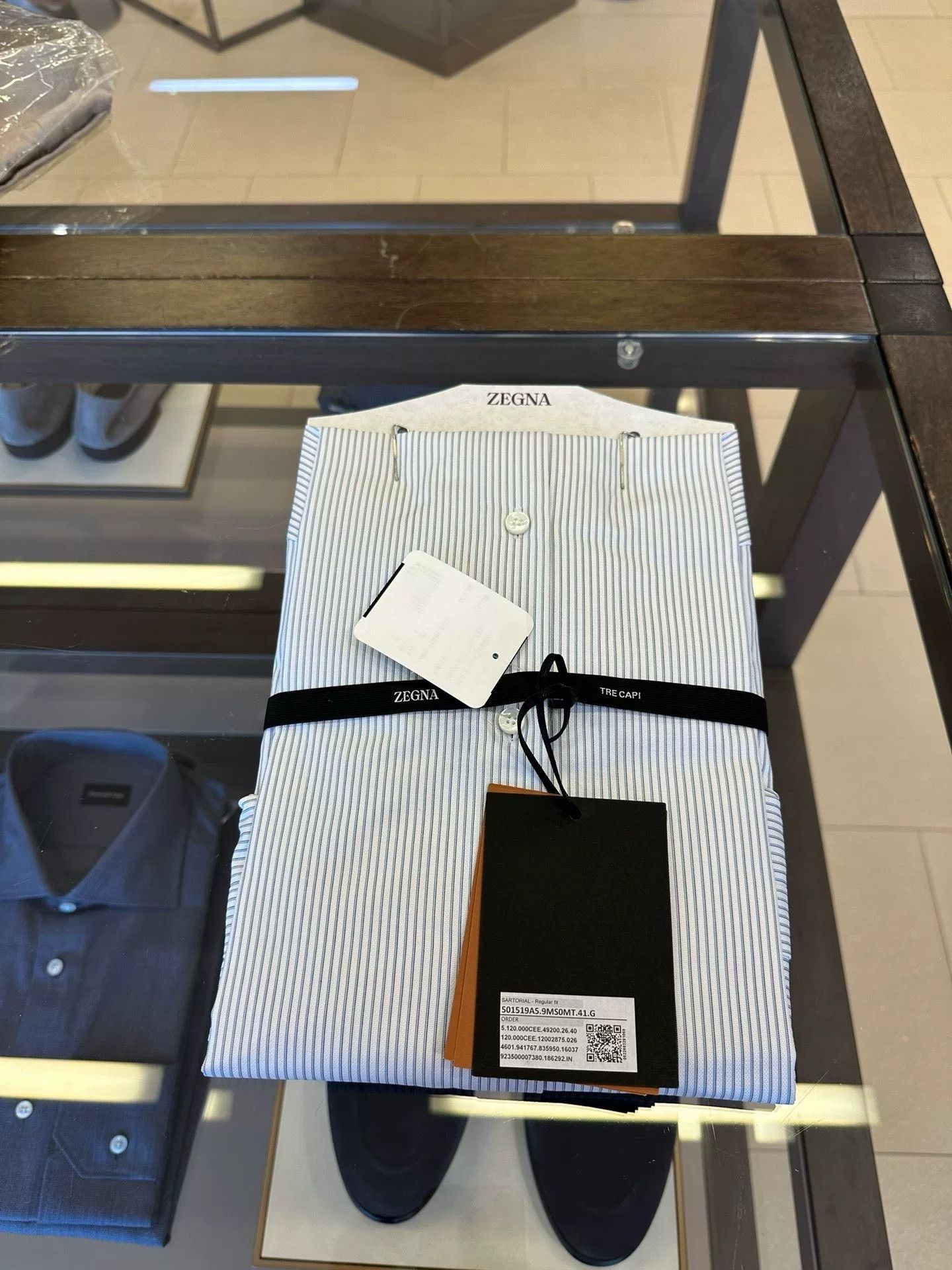 Ermenegildo Zegna Zegna White Blue Striped Men's Shirt Size US XS / EU 42 / 0 - 6 Thumbnail