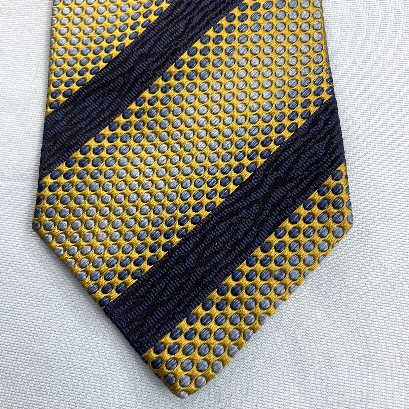 Vintage VINTAGE Pavone Tie Geometric Woven Repp Silk Italy Yellow Blue 4x57" Silk Polyester Texture Width Wide Men's Tie Size ONE SIZE - 2 Thumbnail