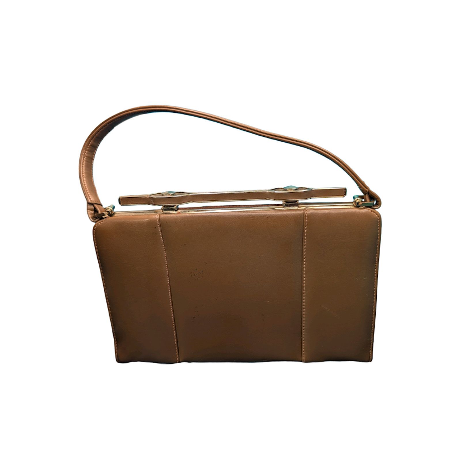 The Unbranded Brand Vintage Brown Structured Frame Handbag with Top Handle Size ONE SIZE - 2 Thumbnail