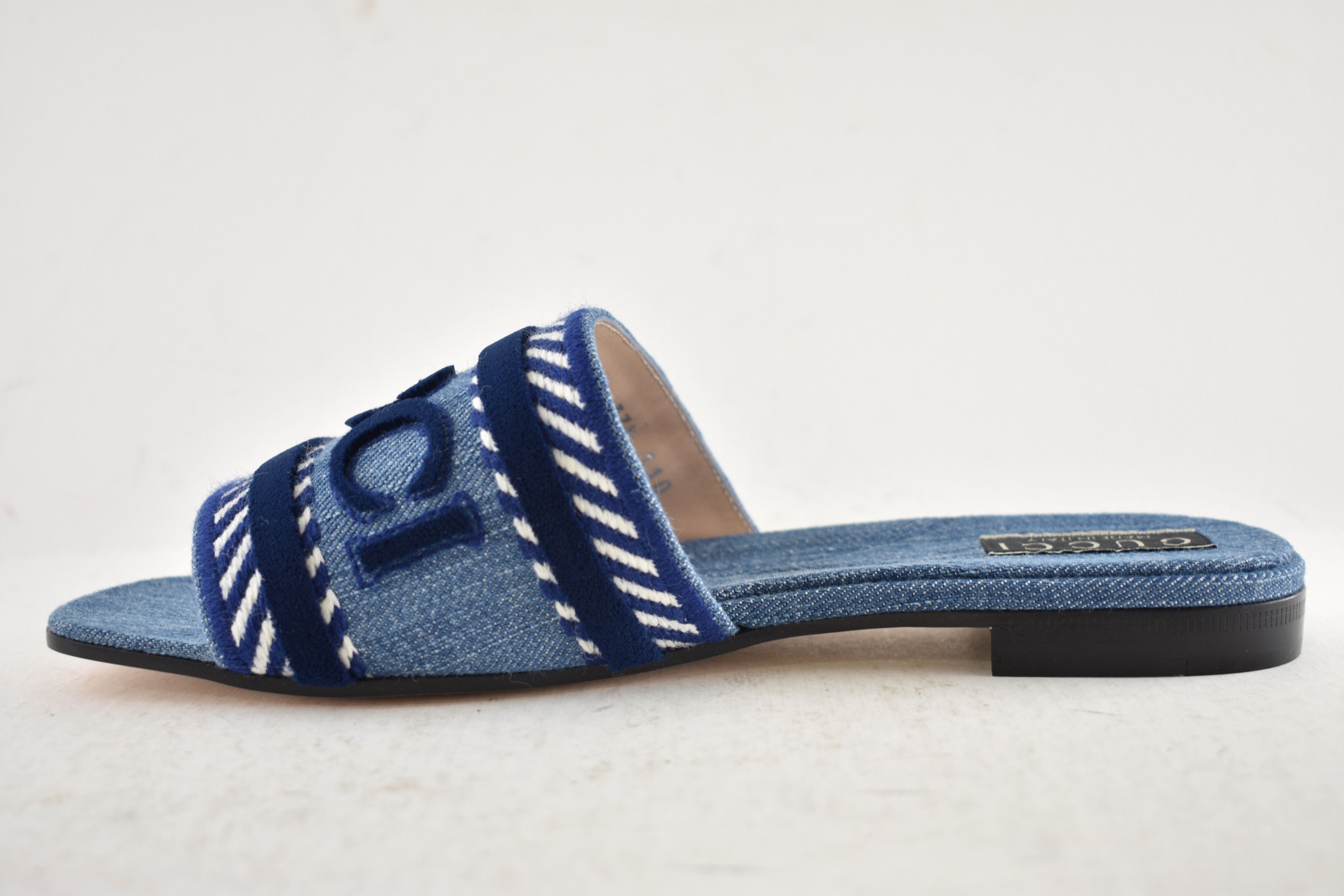 Gucci Gucci Jane Blue Denim Velvet Logo Mule Flat Slide Sandal 37 Size US 7 / IT 37 - 13 Thumbnail