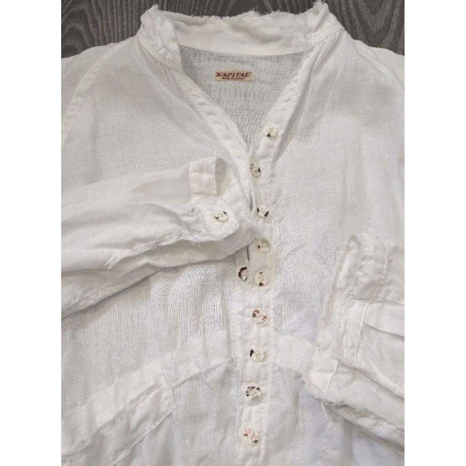 Kapital KAPITAL Shirt XL White Cotton Band-collar Long Sleeve Button-Up Mens with 4 Pockets Size US XL / EU 56 / 4 - 7 Thumbnail