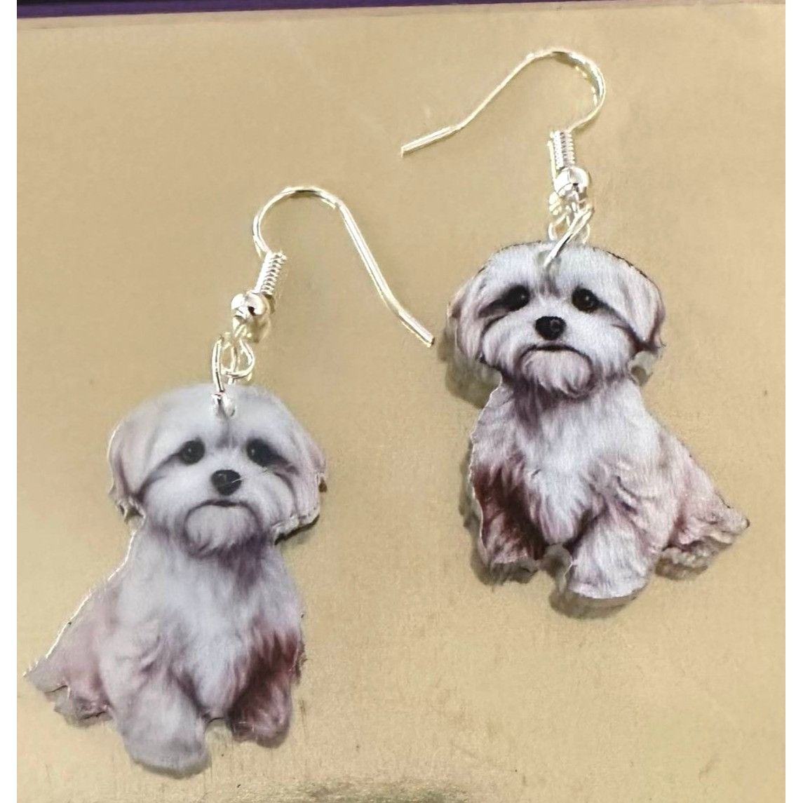 Handmade Bichon Frise Earrings New Dangle Hooks Double Sided Fluffy W Size ONE SIZE - 10 Thumbnail
