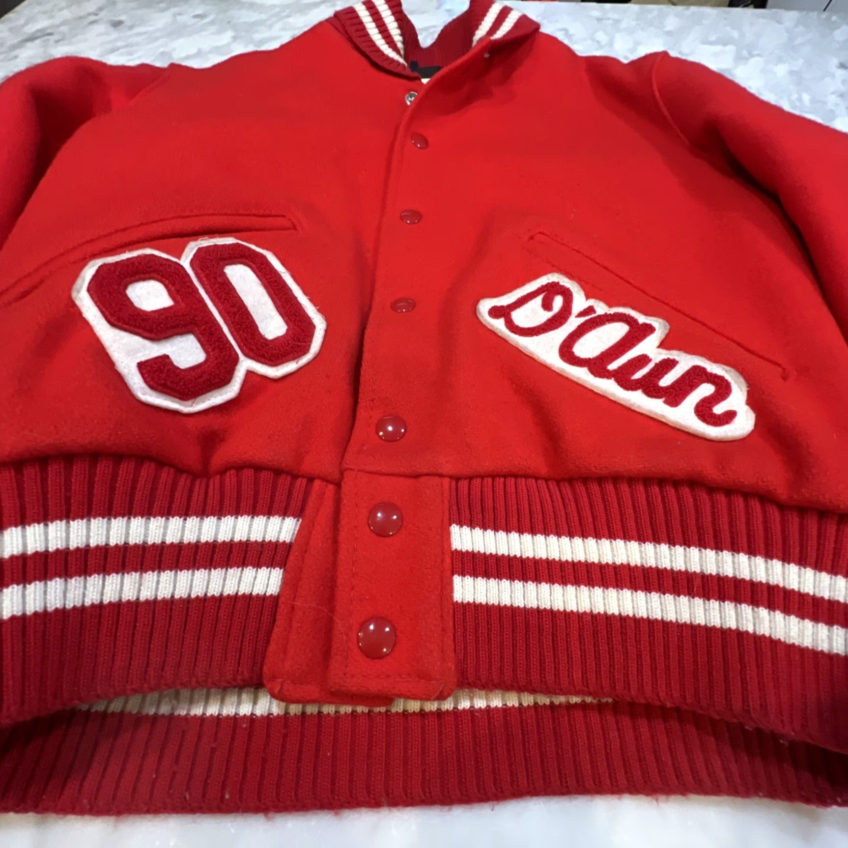 Paradise VINTAGE DeLong Paradise Valley Phoenix Trojans Varsity Coat Size 36 Wool USA Jacket/Coat Red Patches Short Stand-Up Collar Mens Varsity Jacket Size US XXS / EU 40 - 6 Thumbnail