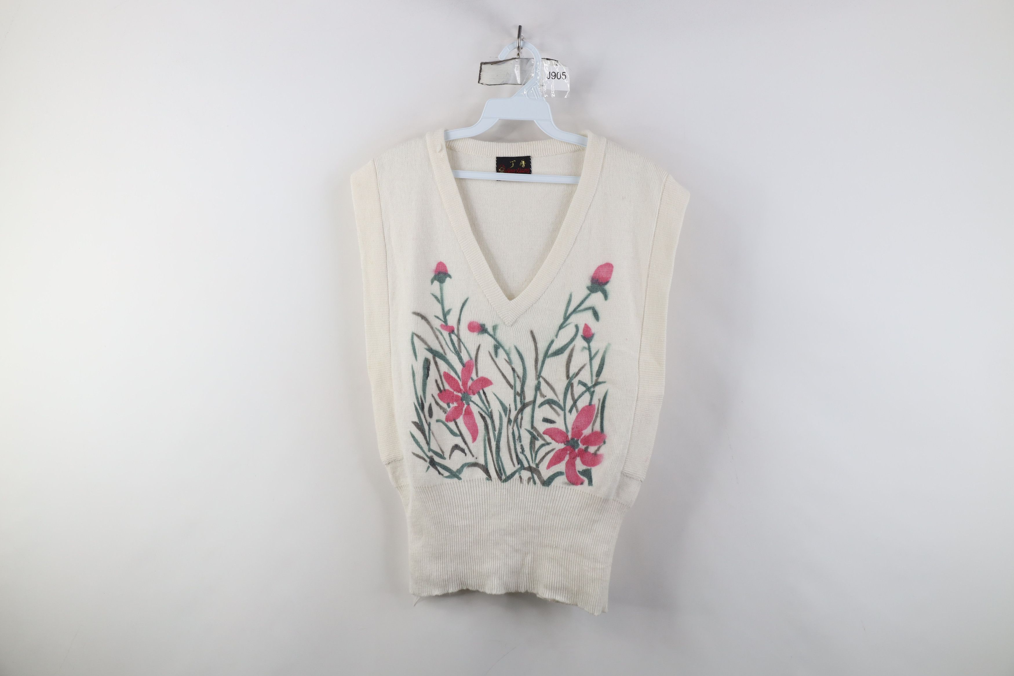 Vintage Vintage 70s Streetwear Flower Knit Sweater Vest White Size M / US 6-8 / IT 42-44 - 1 Thumbnail